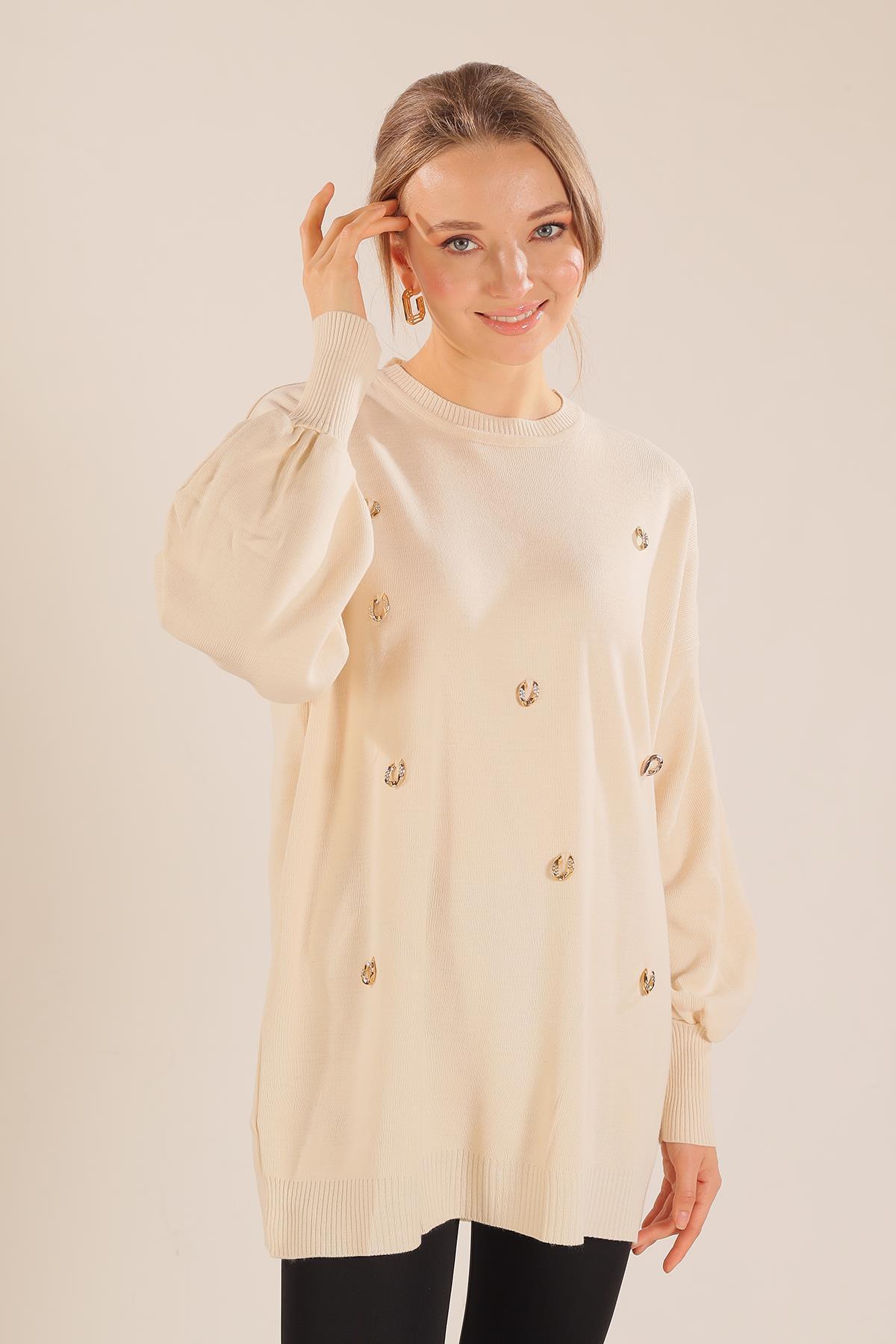 23149 Aksesuar Detay Kazak Ekru - 4