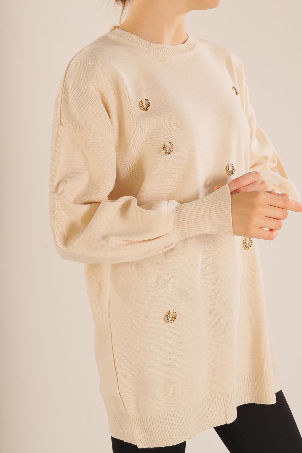 23149 Aksesuar Detay Kazak Ekru - 5