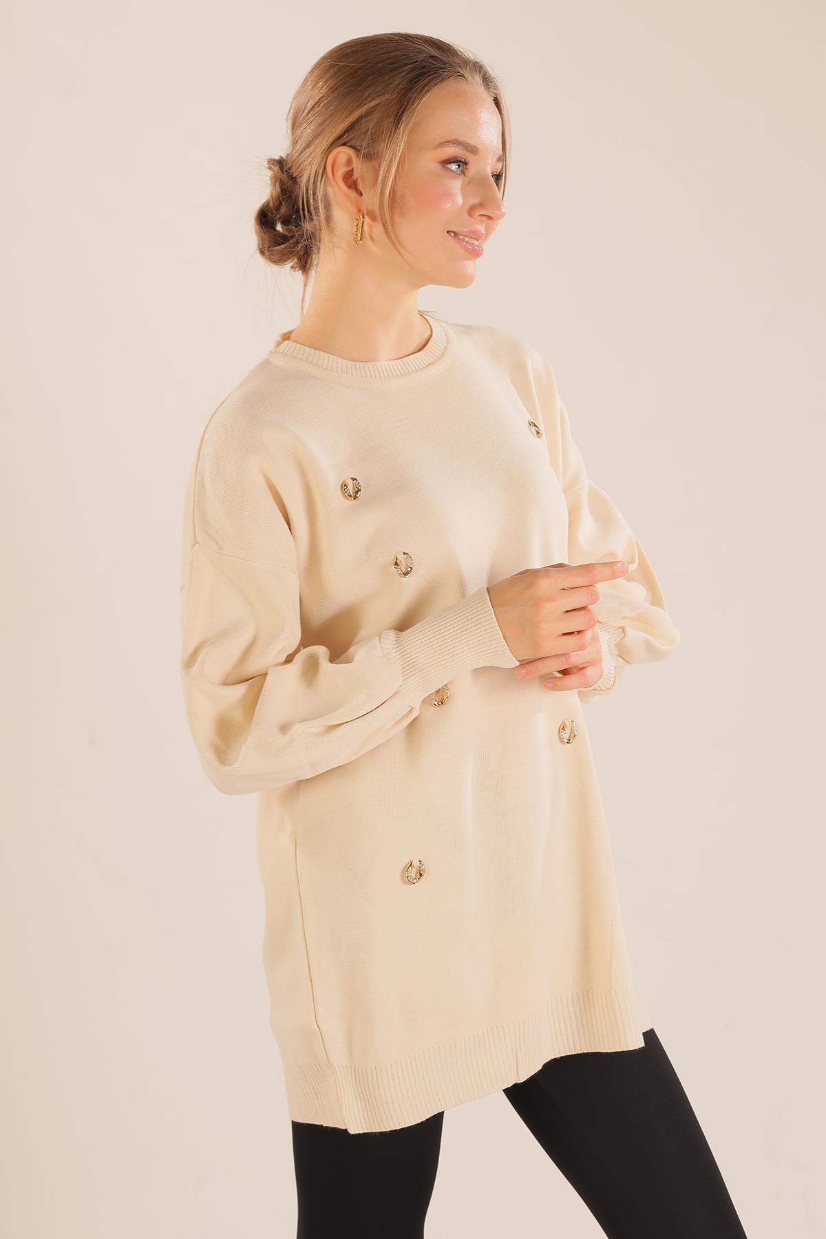 23149 Aksesuar Detay Kazak Ekru - 6