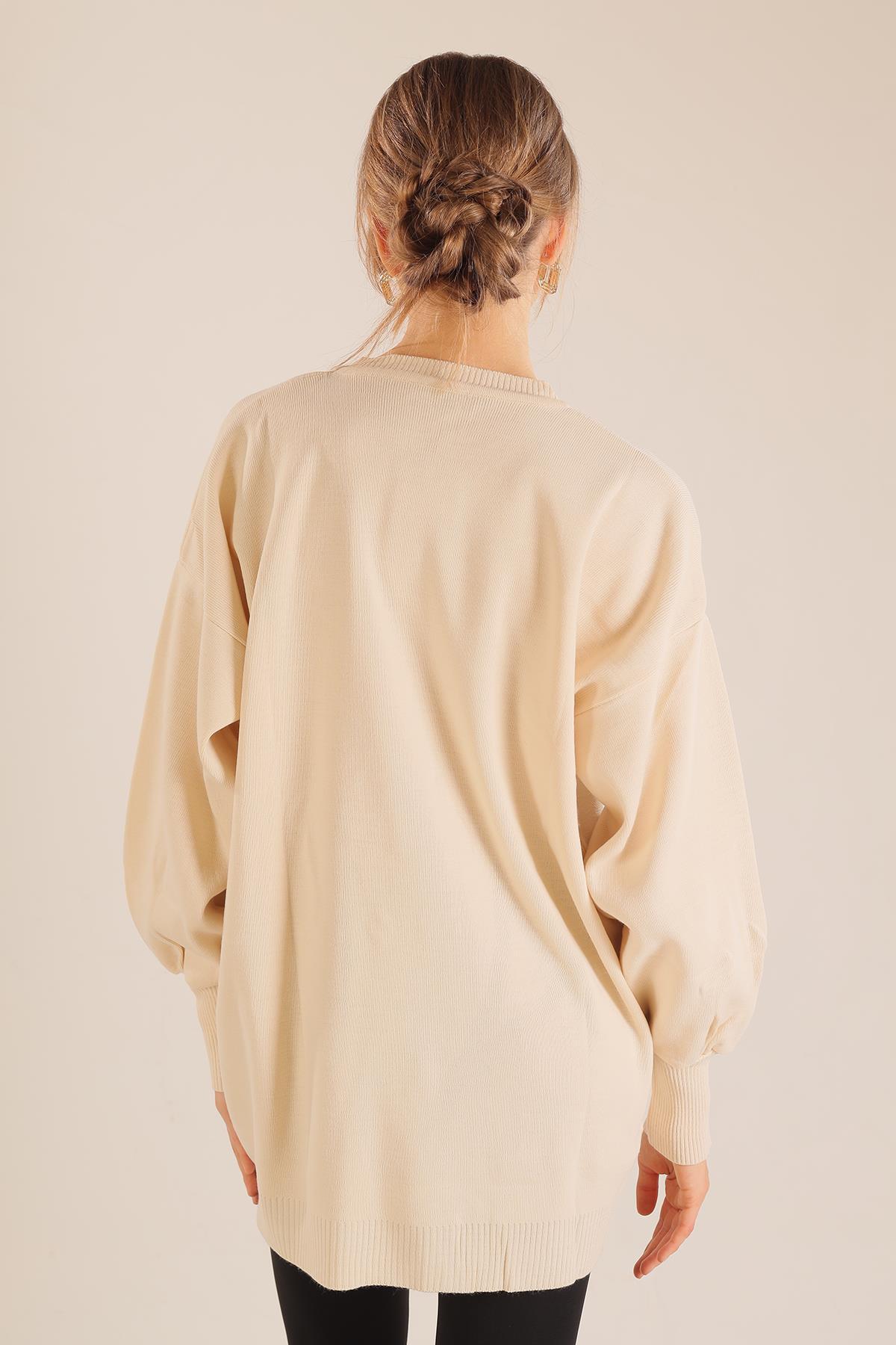 23149 Aksesuar Detay Kazak Ekru - 8