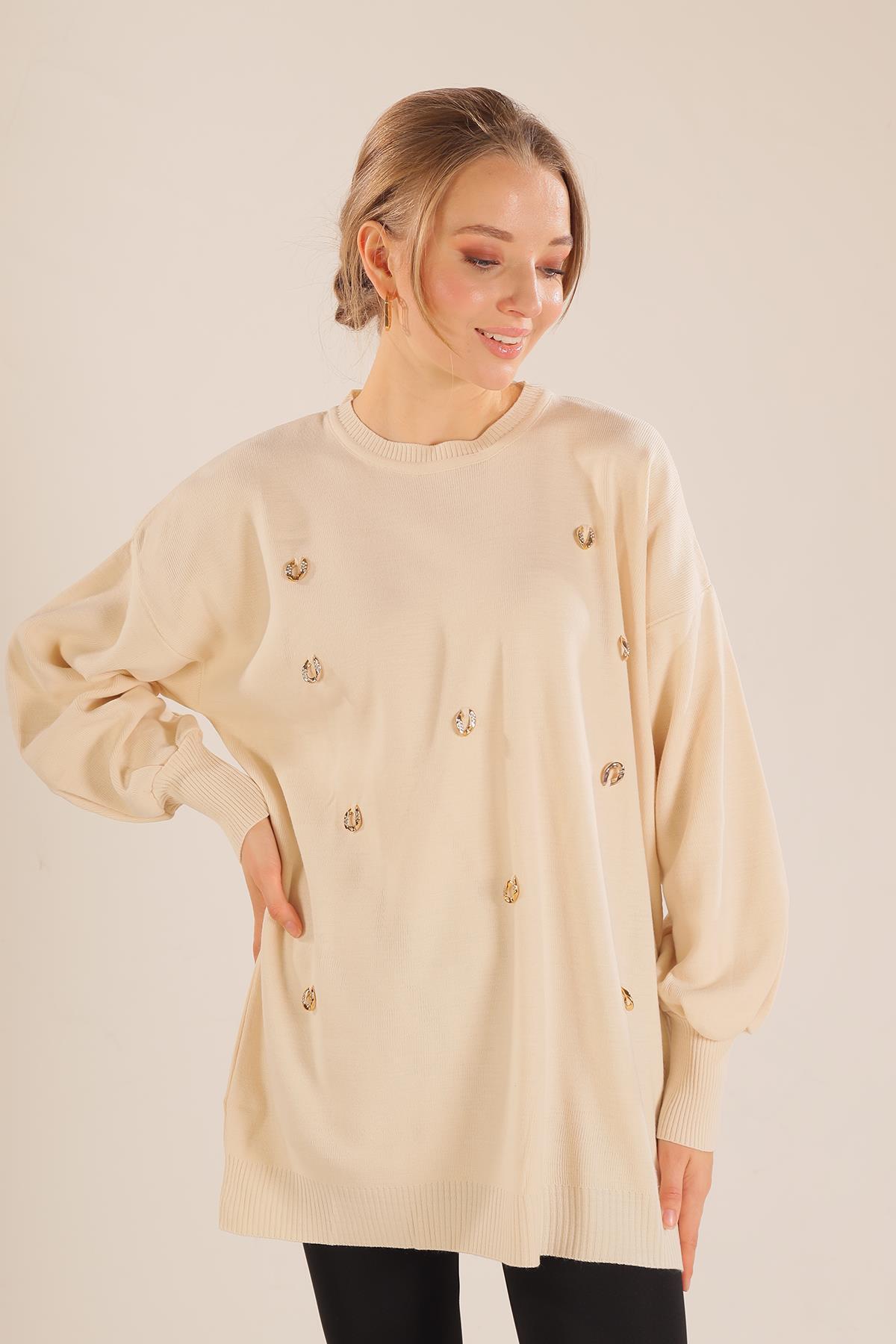 Ekru Aksesuar Detay Kazak 23149 - 3