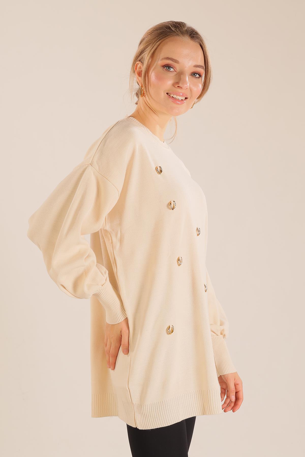 Ekru Aksesuar Detay Kazak 23149 - 7