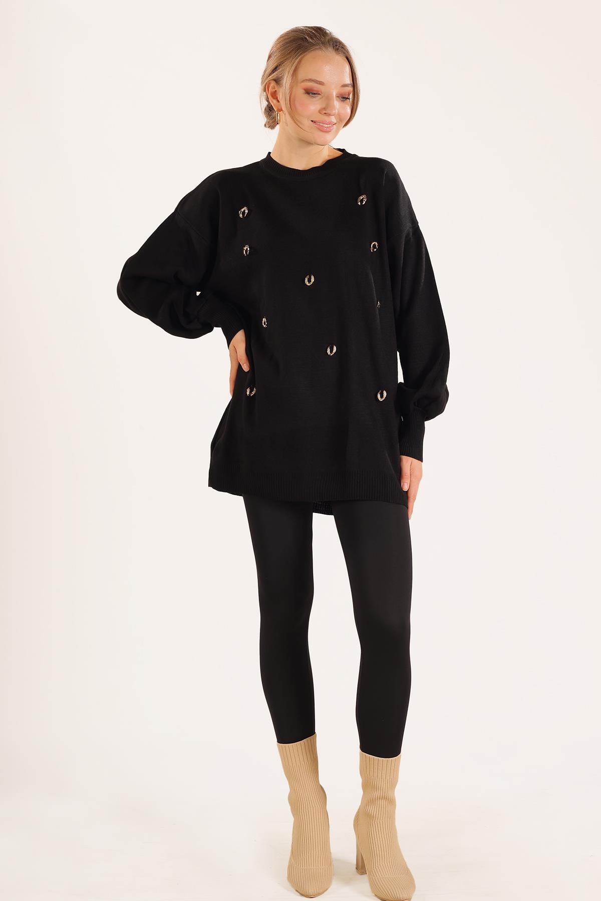 23149 Aksesuar Detay Kazak Siyah - 3