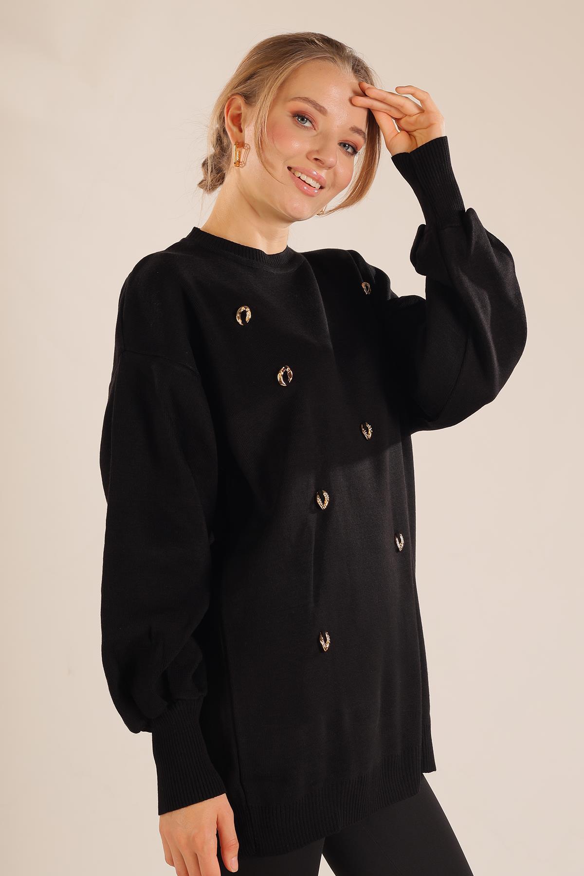 23149 Aksesuar Detay Kazak Siyah - 5