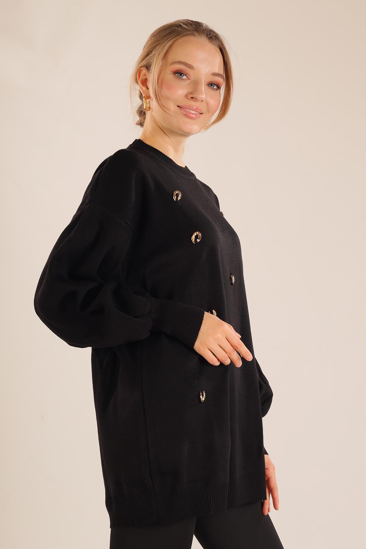 Siyah Aksesuar Detay Kazak 23149 