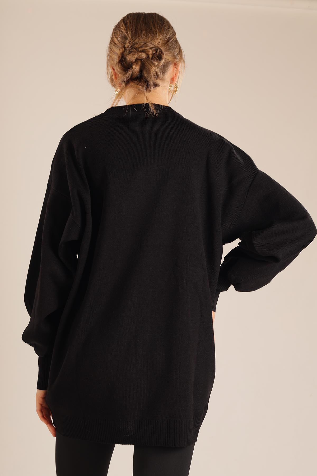 Siyah Aksesuar Detay Kazak 23149 - 6