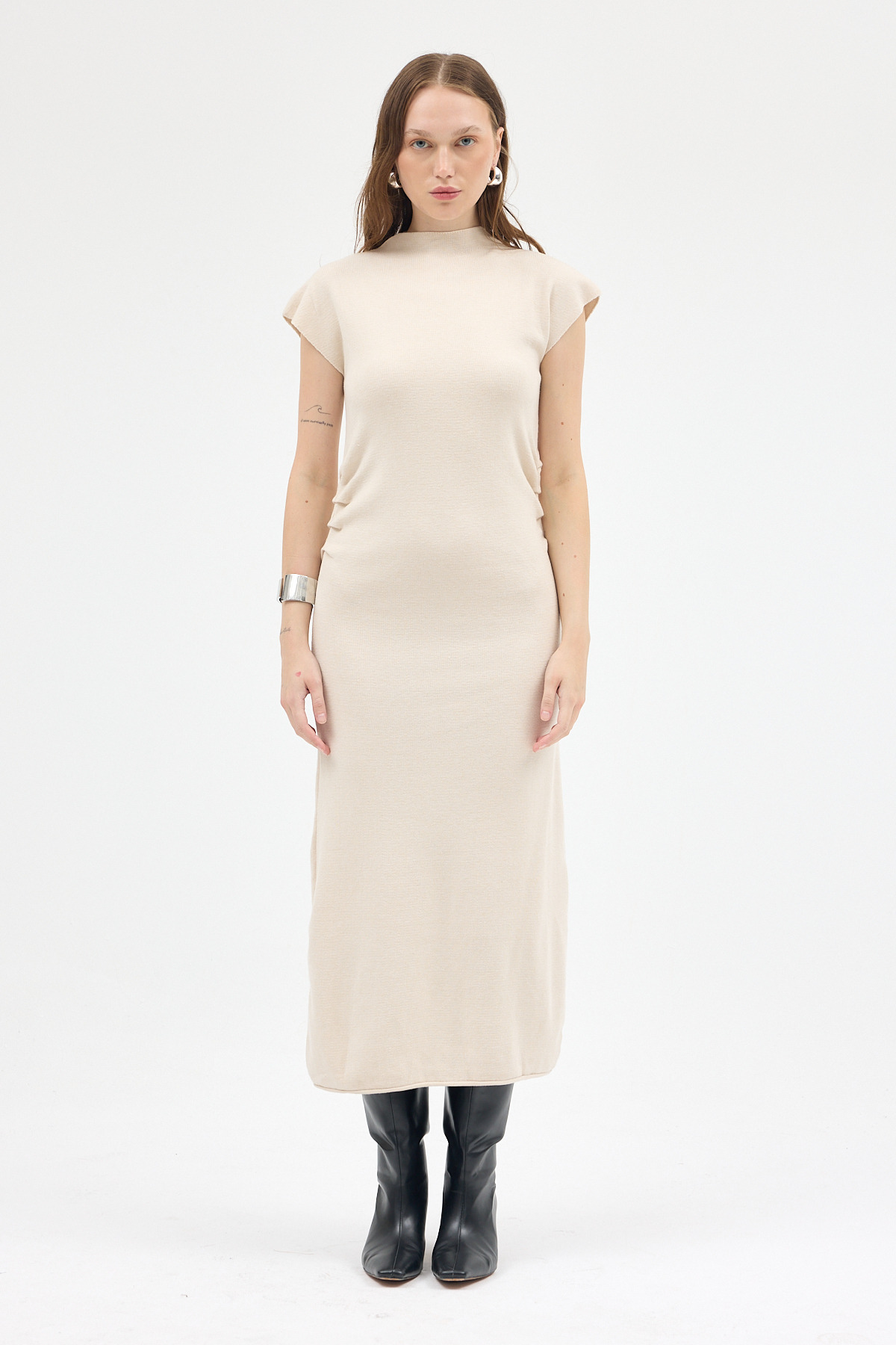 Taş Büzgü Detaylı Triko Midi Elbise 2317 - 3