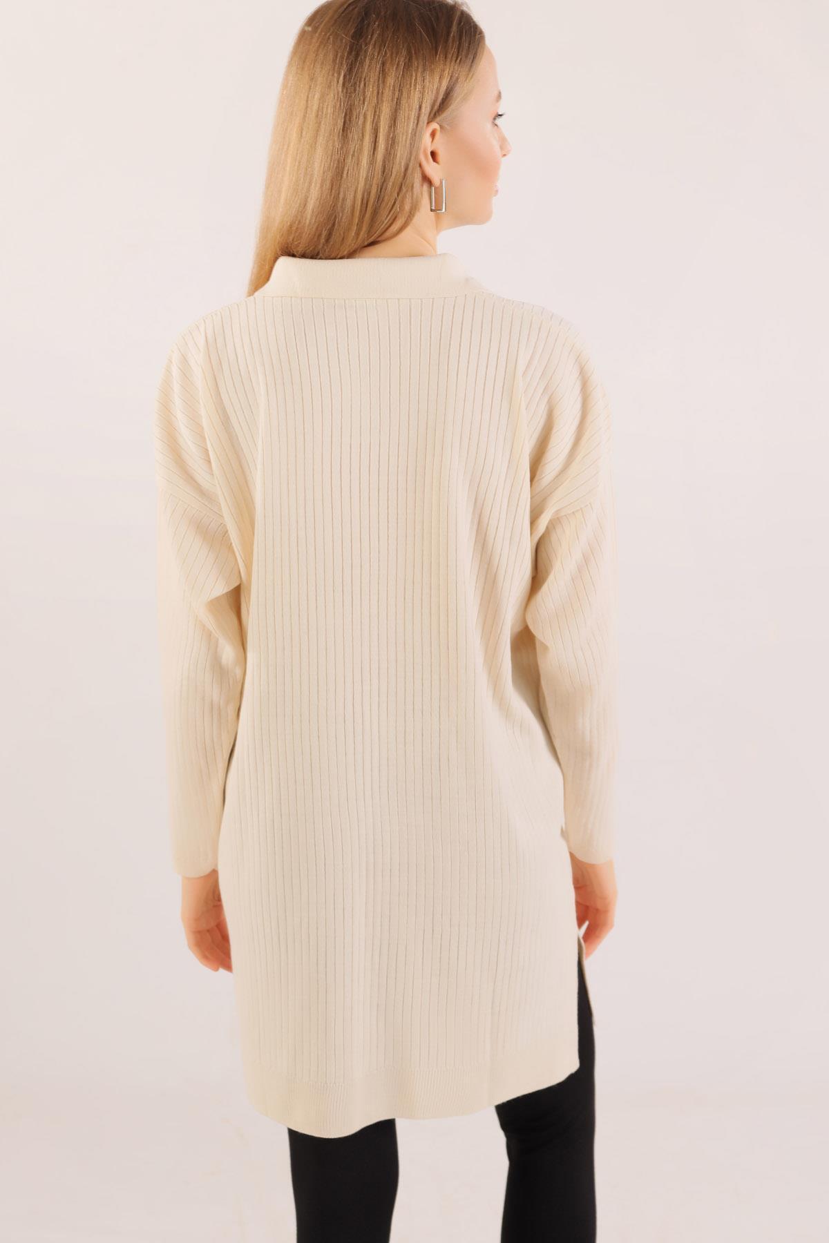 23214 Polo Yaka Fitilli Tunik Ekru - 6