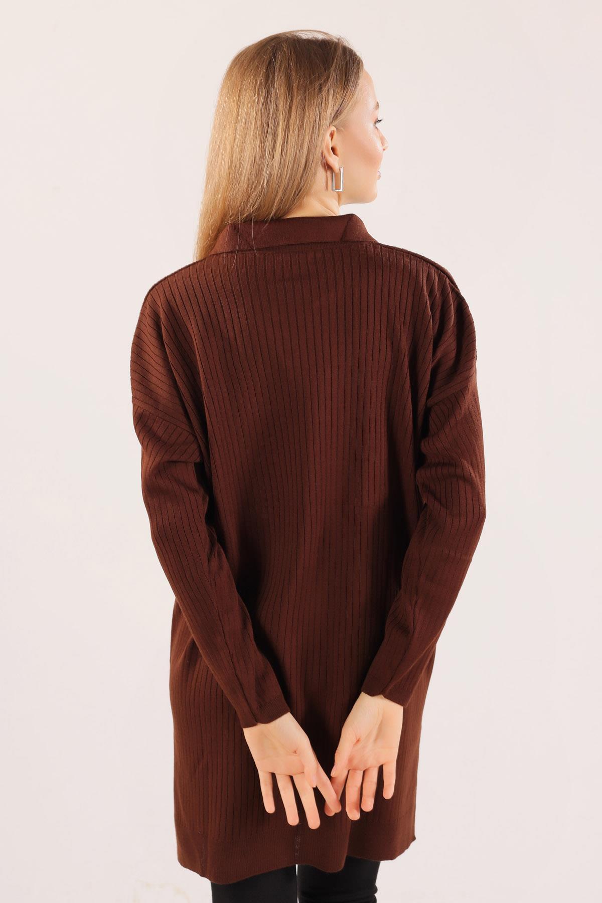 Kahve Polo Yaka Fitilli Kazak 23214 - 6