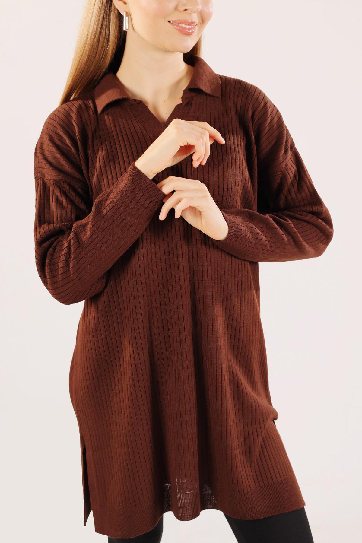 Kahve Polo Yaka Fitilli Kazak 23214 - 7