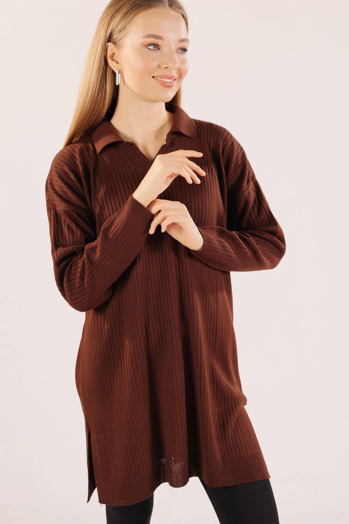 Kahve Polo Yaka Fitilli Kazak 23214 - 8