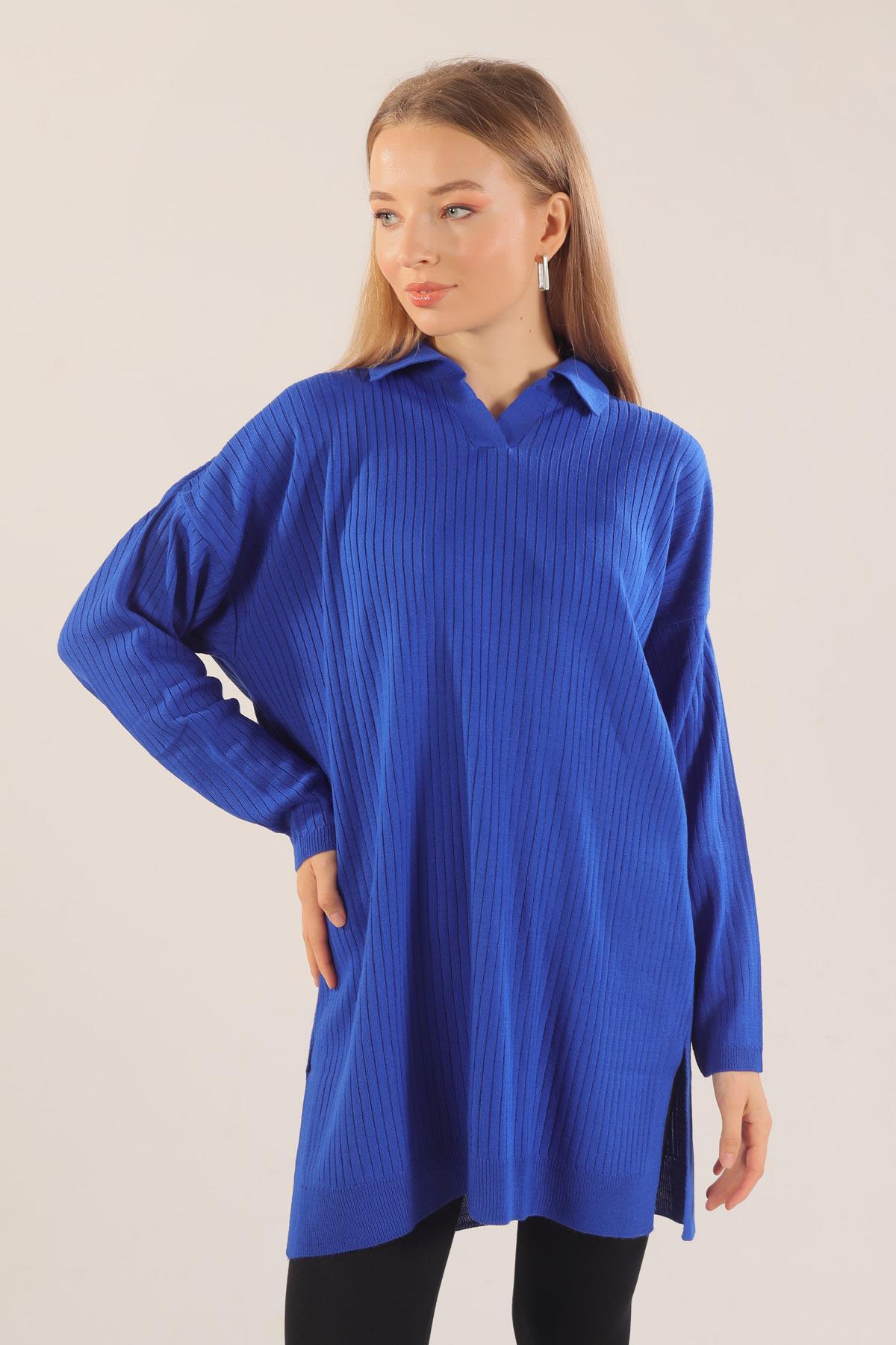 23214 Polo Yaka Fitilli Tunik Saks - 4