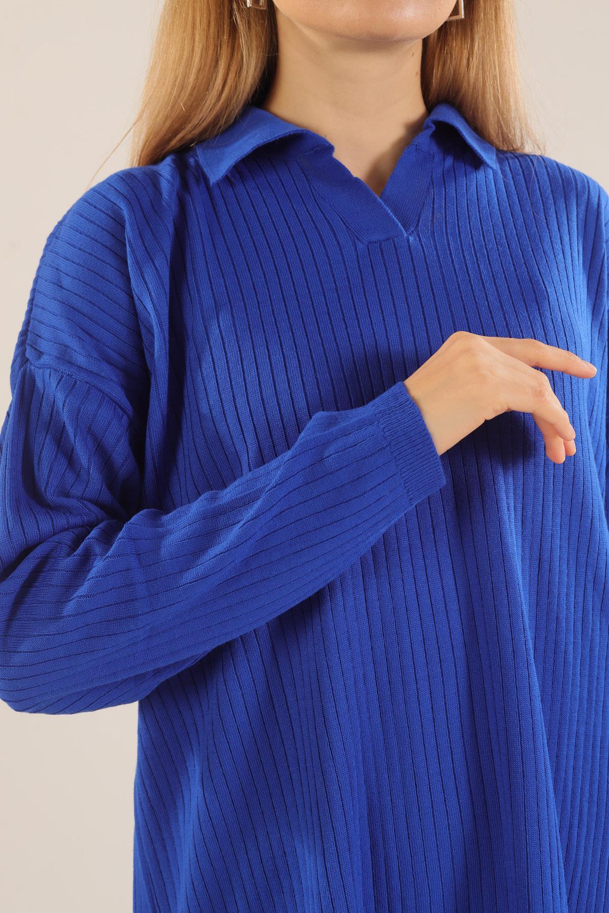 23214 Polo Yaka Fitilli Tunik Saks - 6