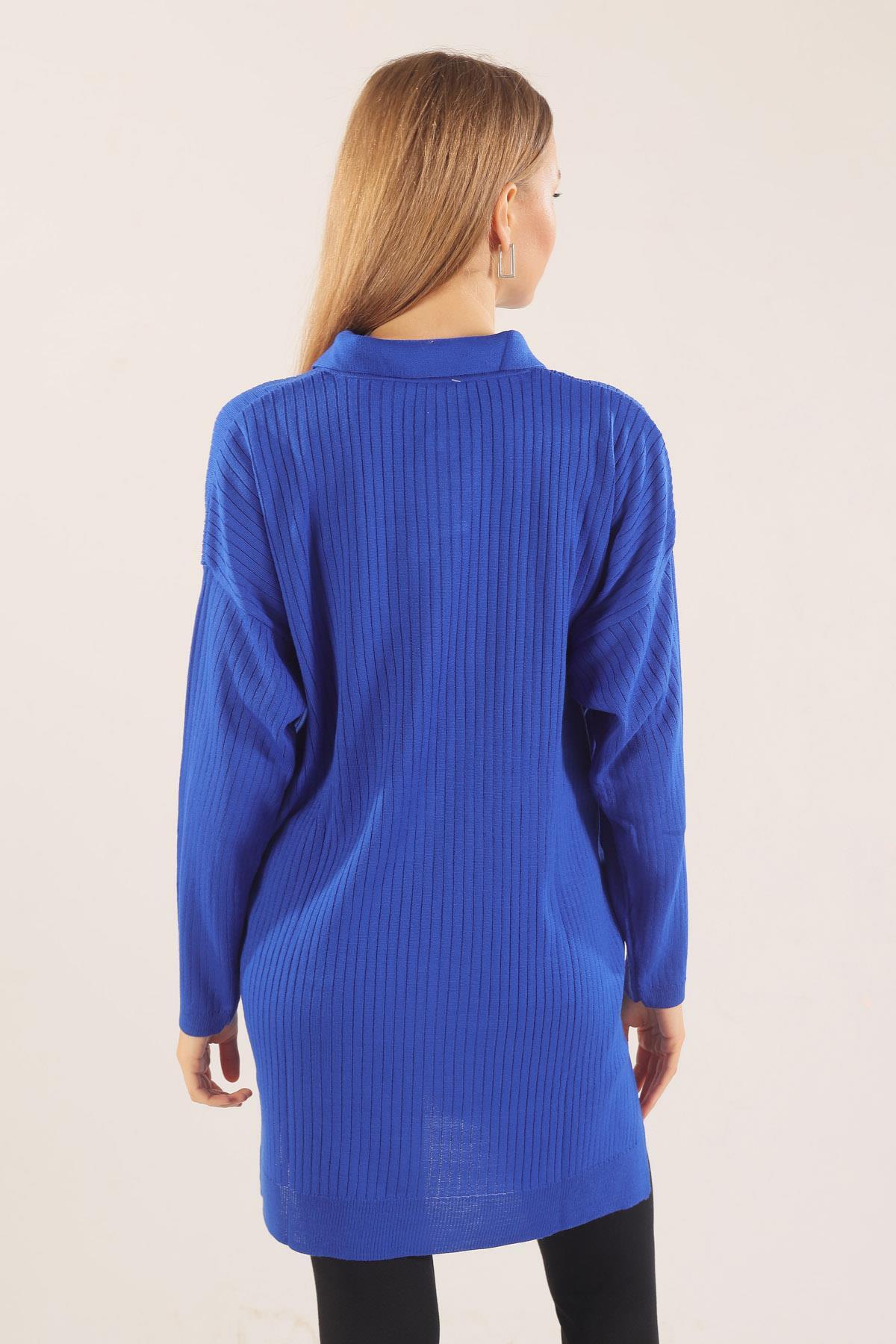 23214 Polo Yaka Fitilli Tunik Saks - 7