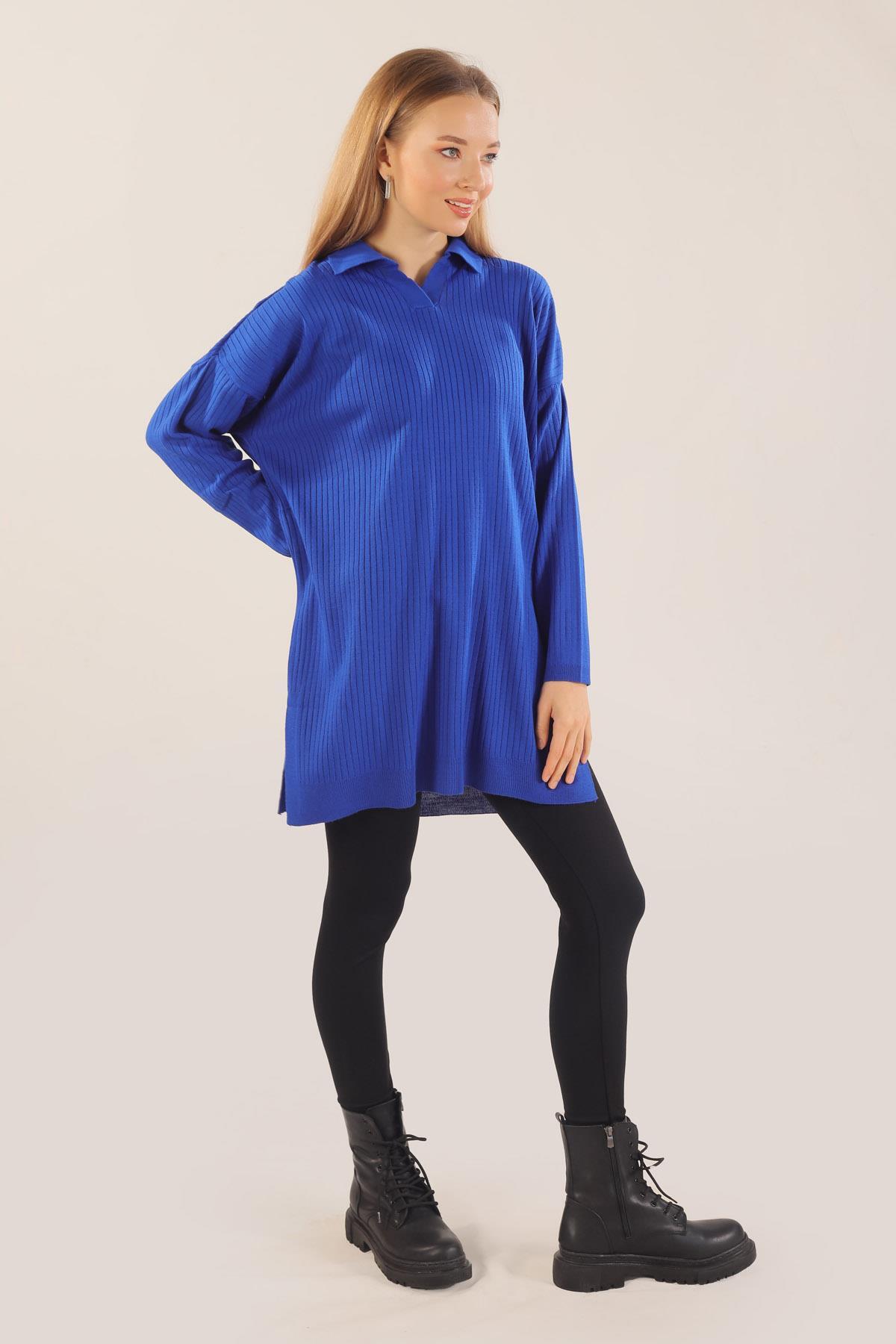 23214 Polo Yaka Fitilli Tunik Saks - 3