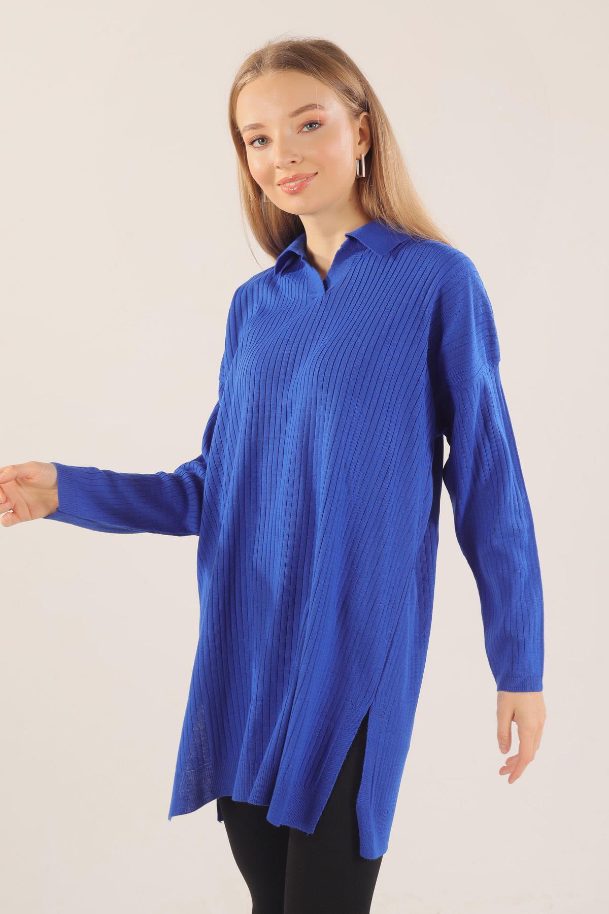 23214 Polo Yaka Fitilli Tunik Saks - 5