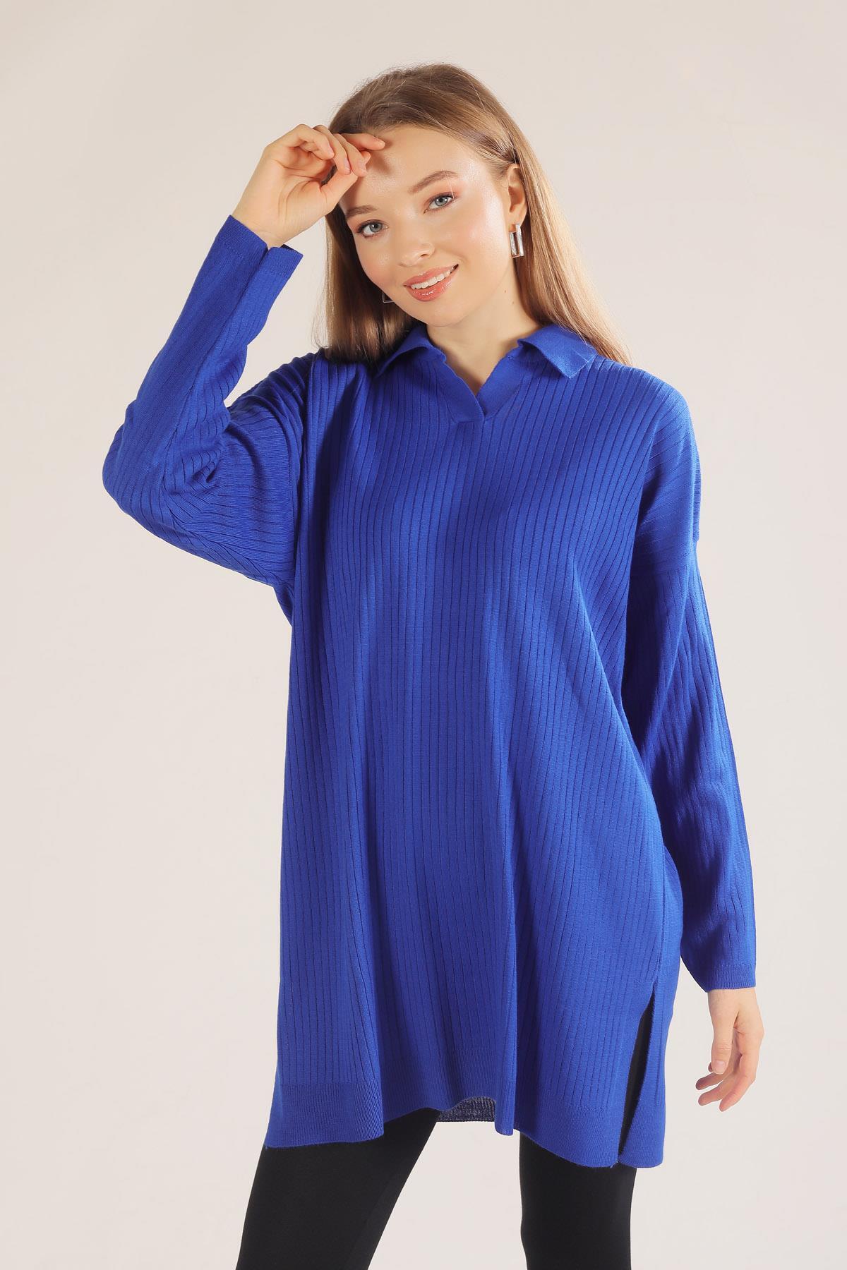 Saks Polo Yaka Fitilli Kazak 23214 