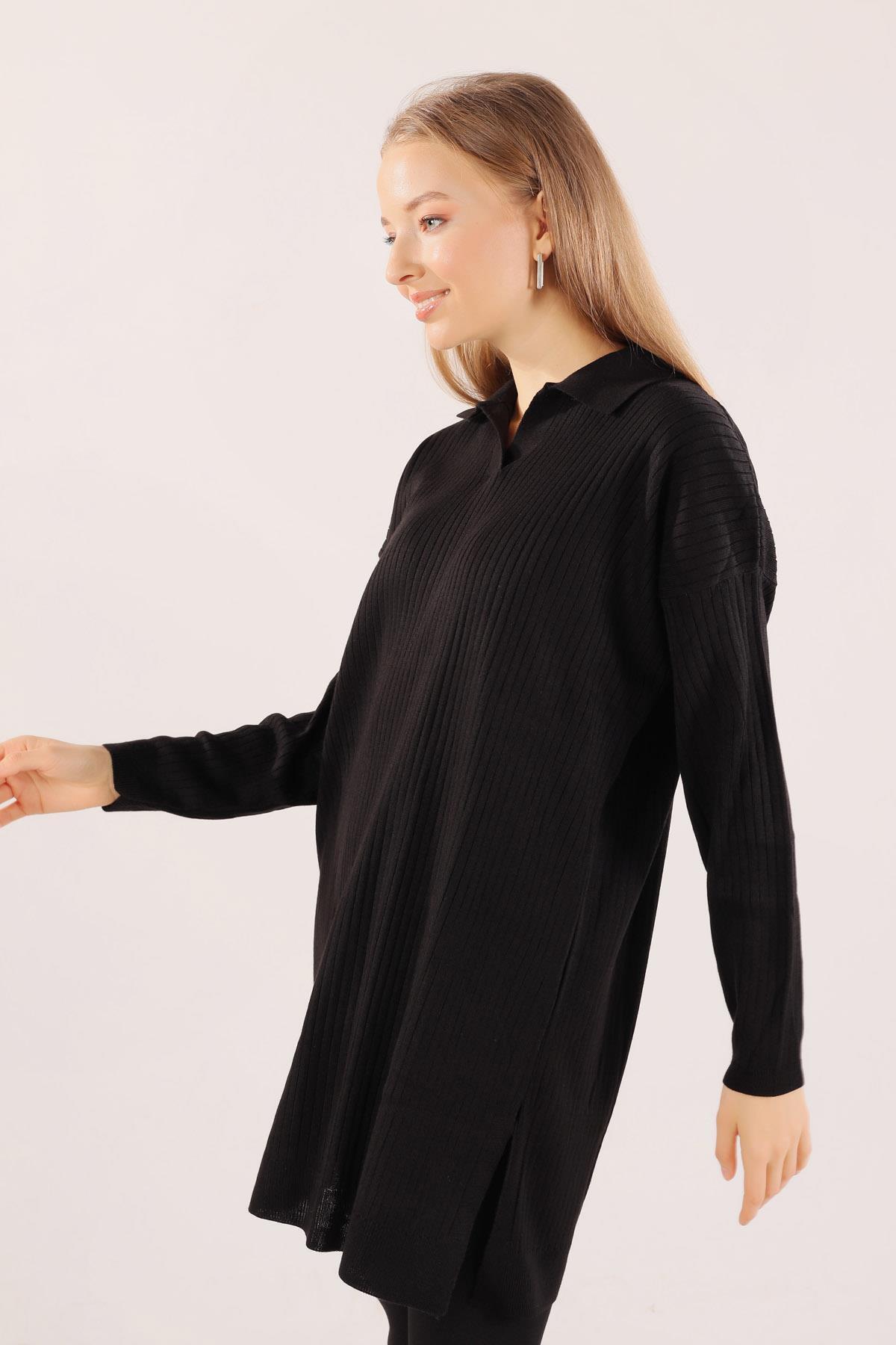 Siyah Polo Yaka Fitilli Kazak 23214 - 5