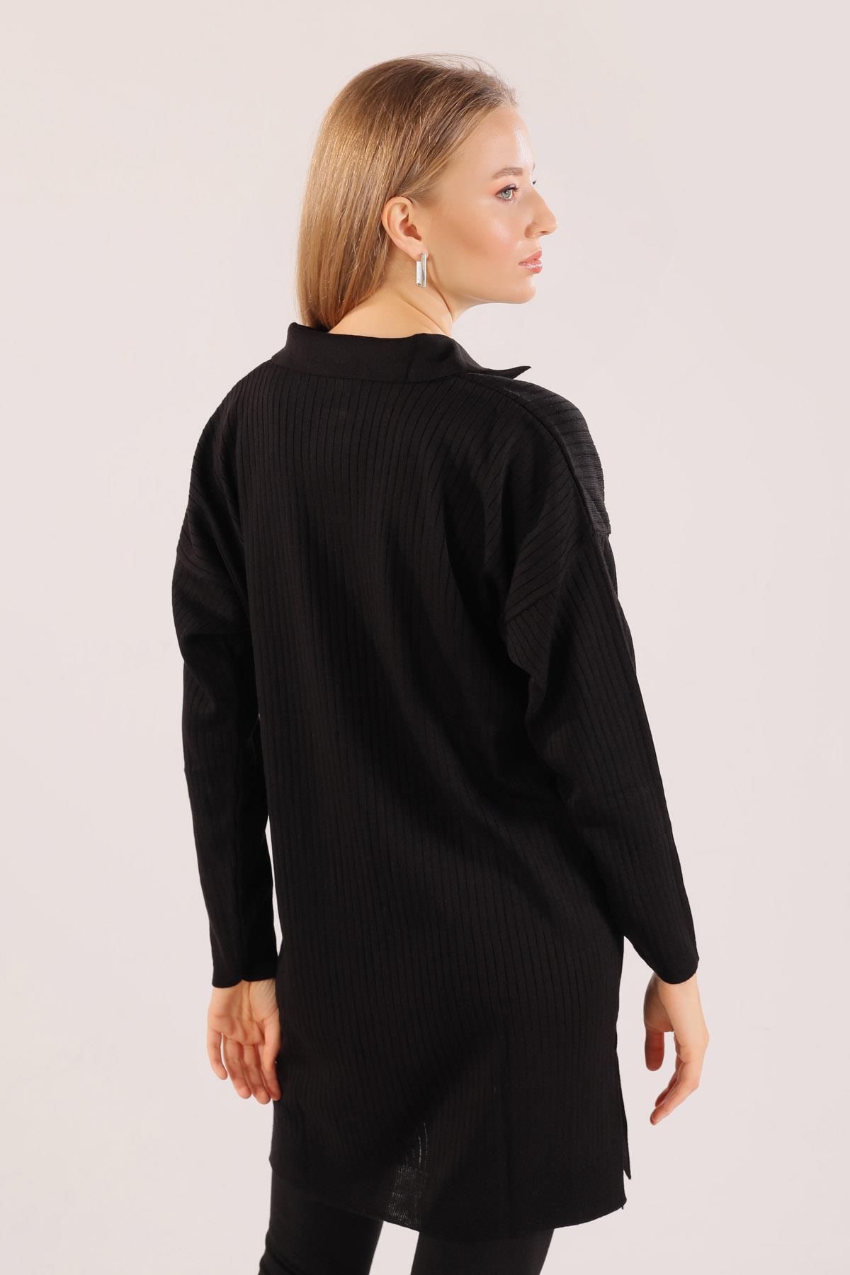 Siyah Polo Yaka Fitilli Kazak 23214 - 7