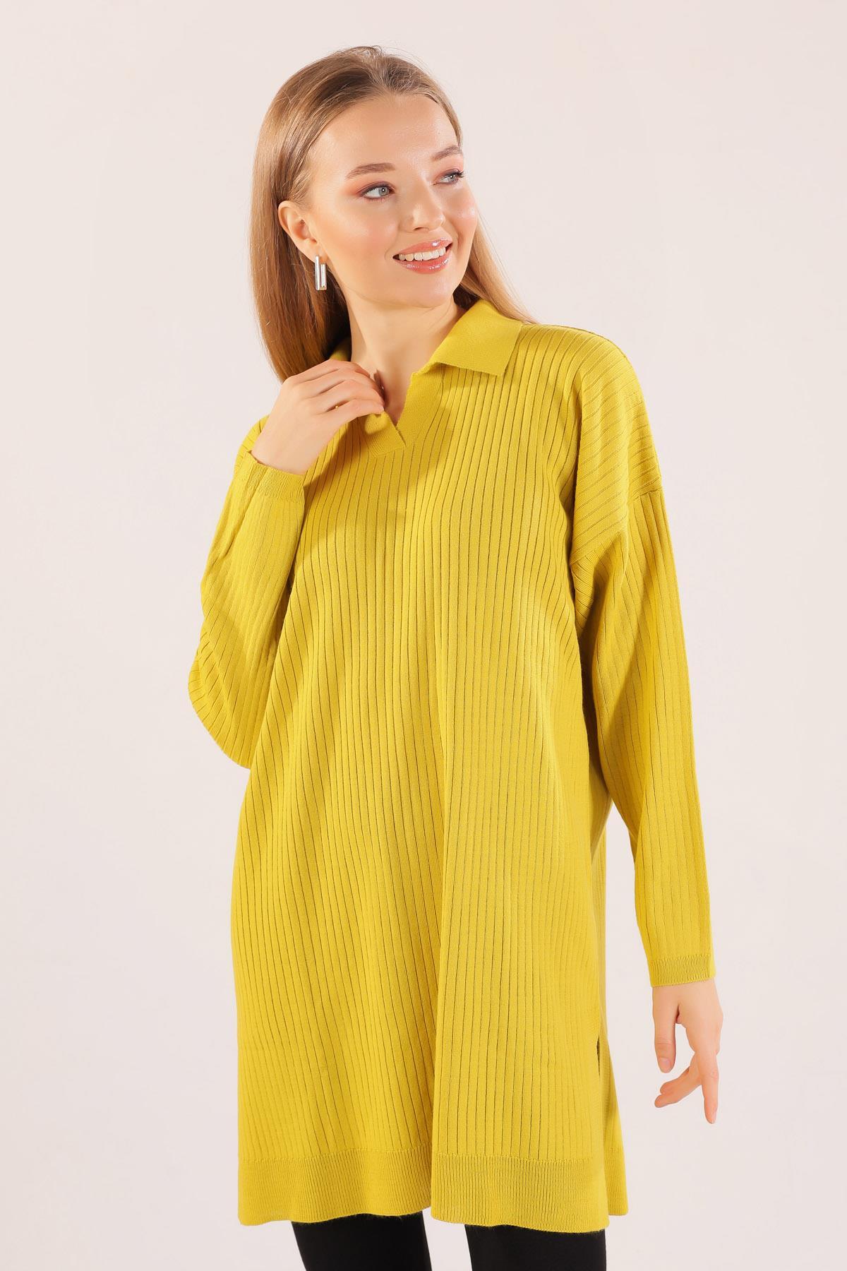 23214 Polo Yaka Fitilli Tunik Yağ Yeşili - 2