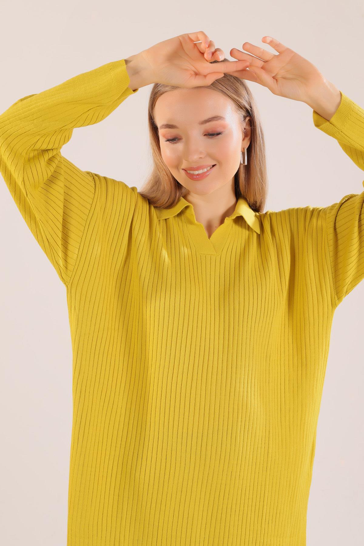 23214 Polo Yaka Fitilli Tunik Yağ Yeşili - 4