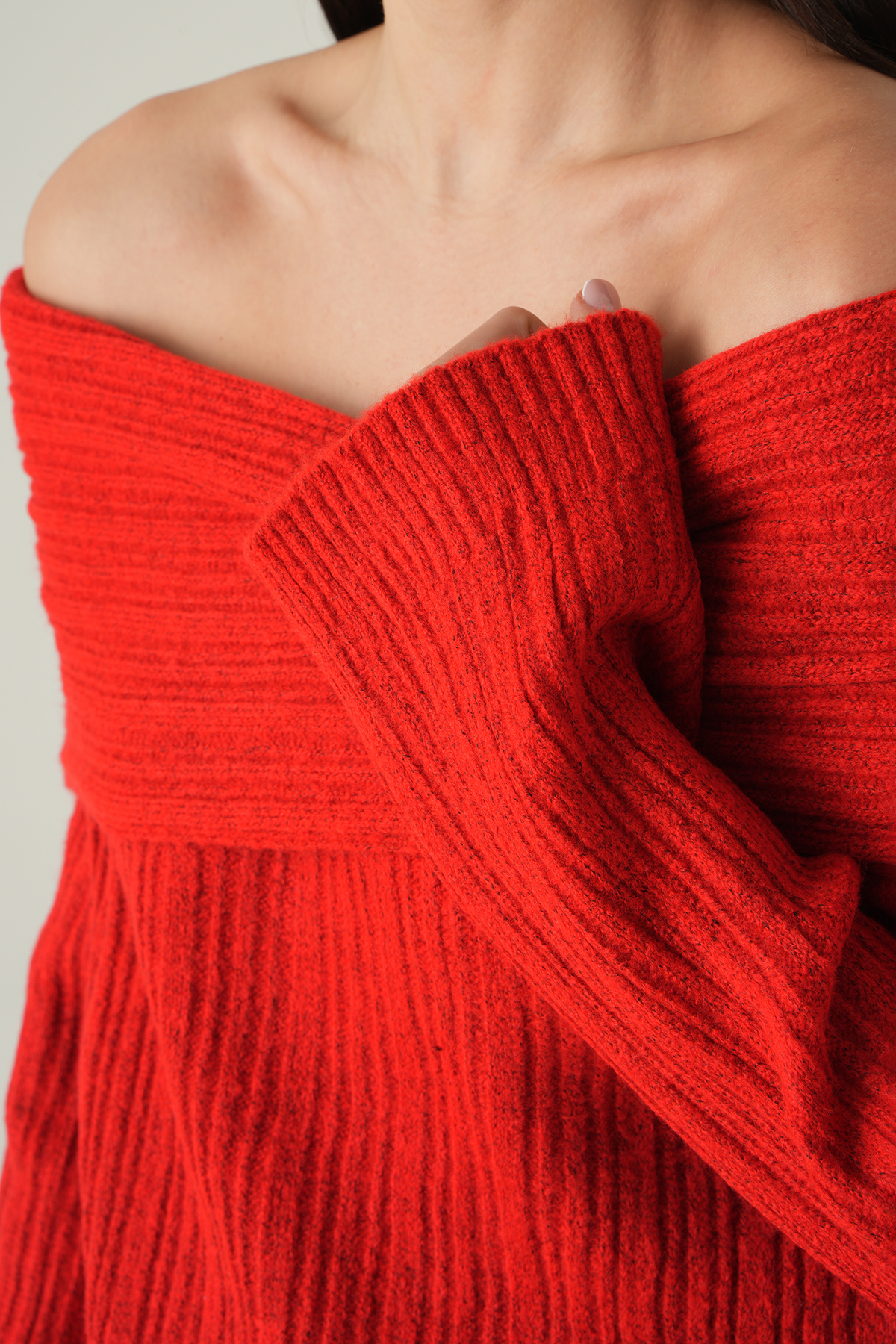 Kırmızı Kayık Yaka Uzun Kol Kazak 2324 - 4