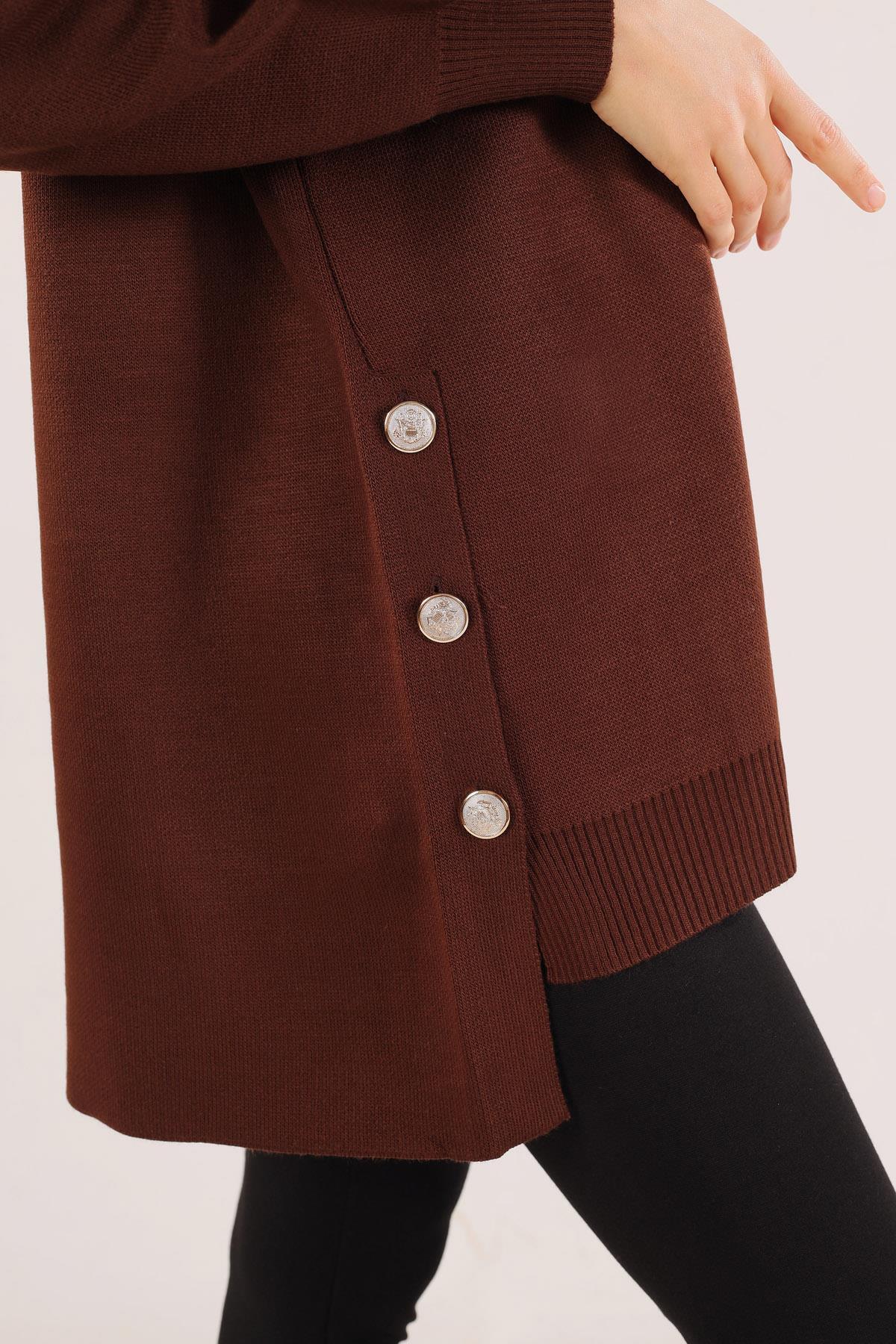 Acı Kahve Etek Düğme Detay Kazak 23247 - 2