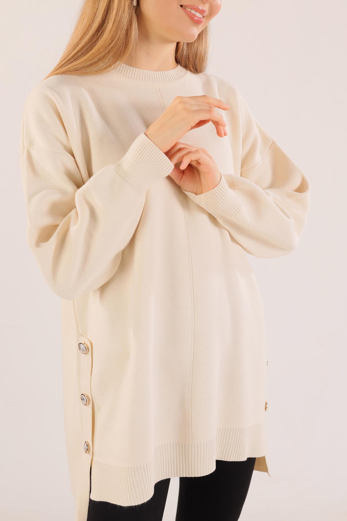 23247 Etek Düğme Detay Kazak Krem - 2