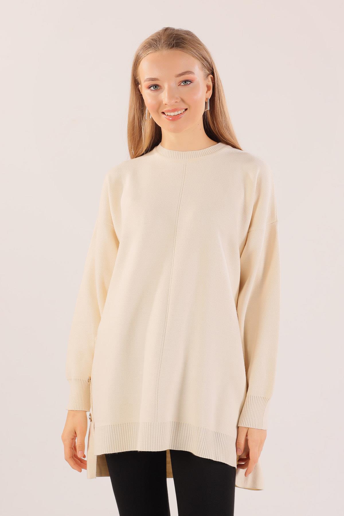 23247 Etek Düğme Detay Kazak Krem - 3