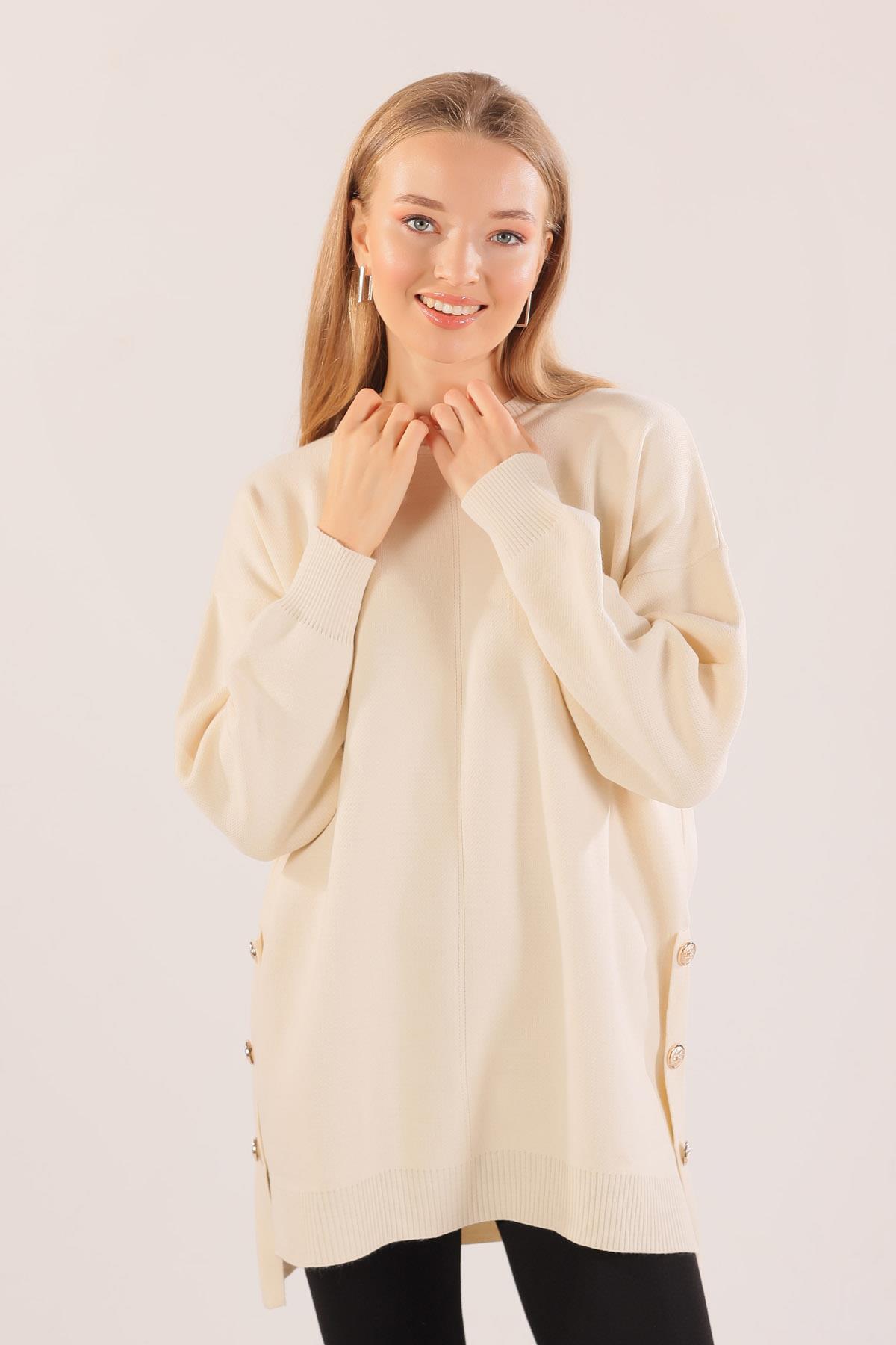 23247 Etek Düğme Detay Kazak Krem - 4