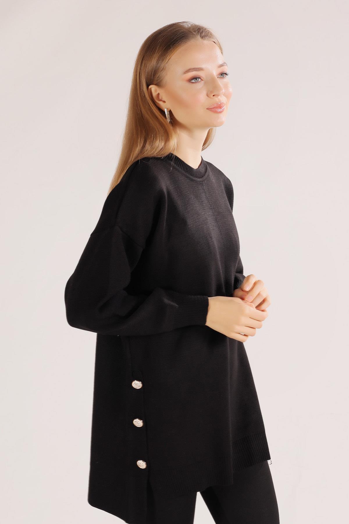 23247 Etek Düğme Detay Kazak Siyah 