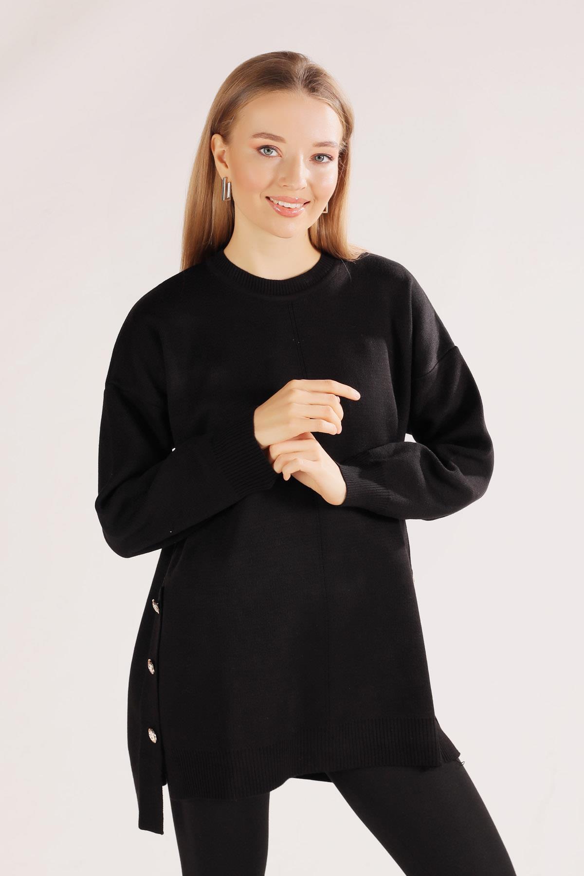 23247 Etek Düğme Detay Kazak Siyah - 7