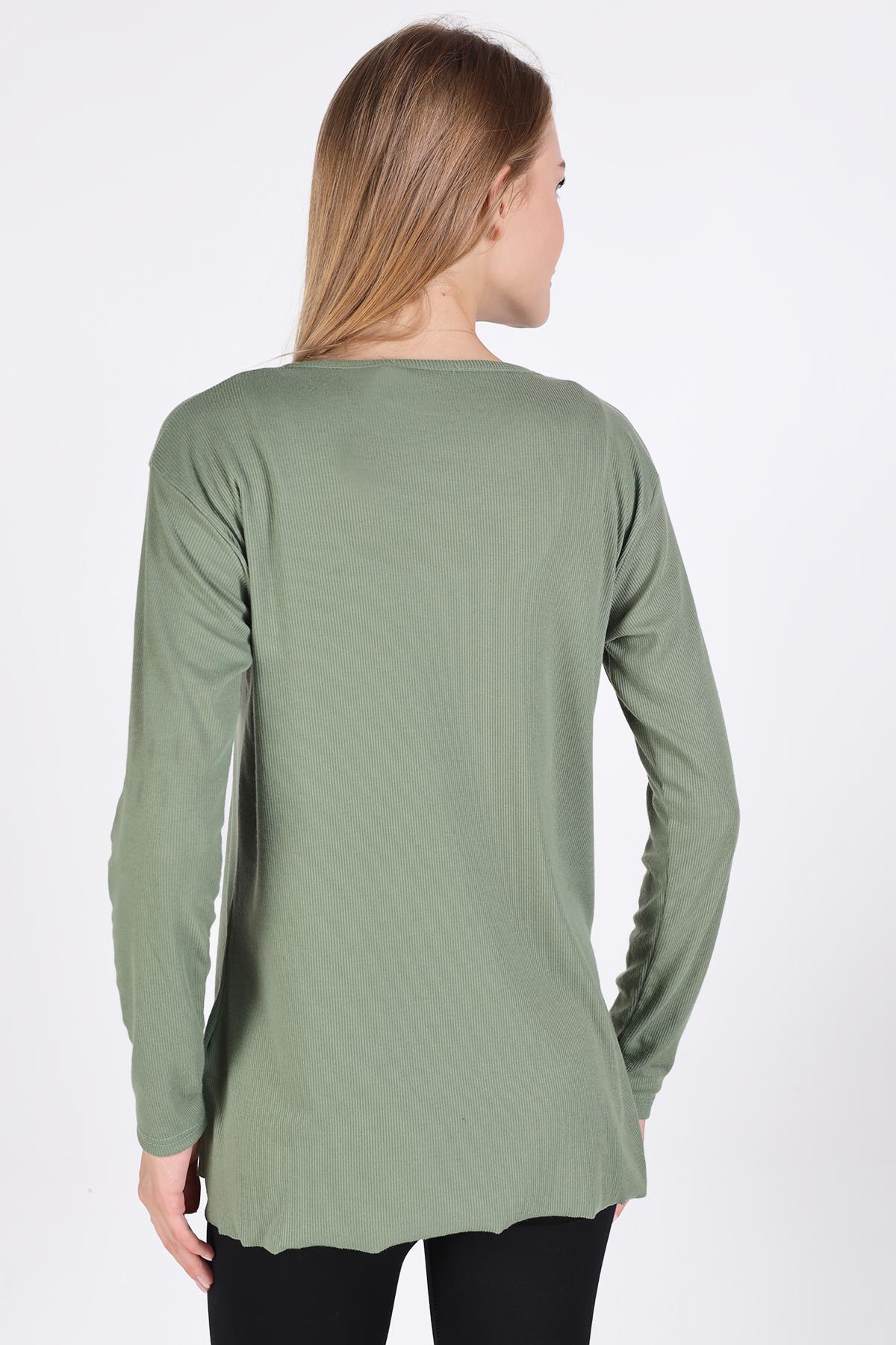 2325 V Yaka Uzun Kol Kaşkorse Tunik Haki - 5