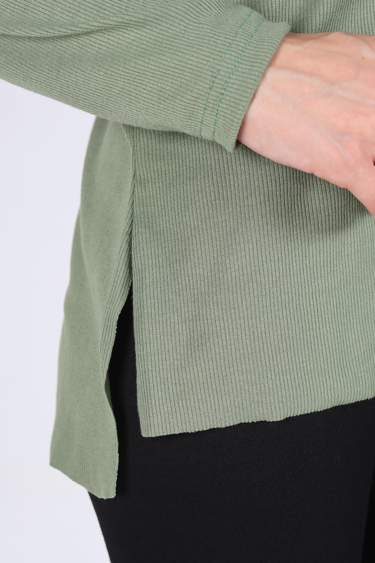 2325 V Yaka Uzun Kol Kaşkorse Tunik Haki - 6