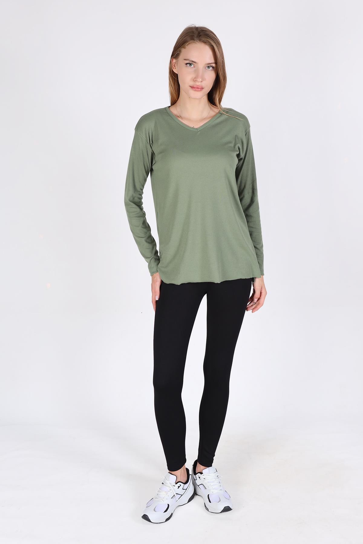 Haki V Yaka Uzun Kol Kaşkorse Tunik 2325 - 2