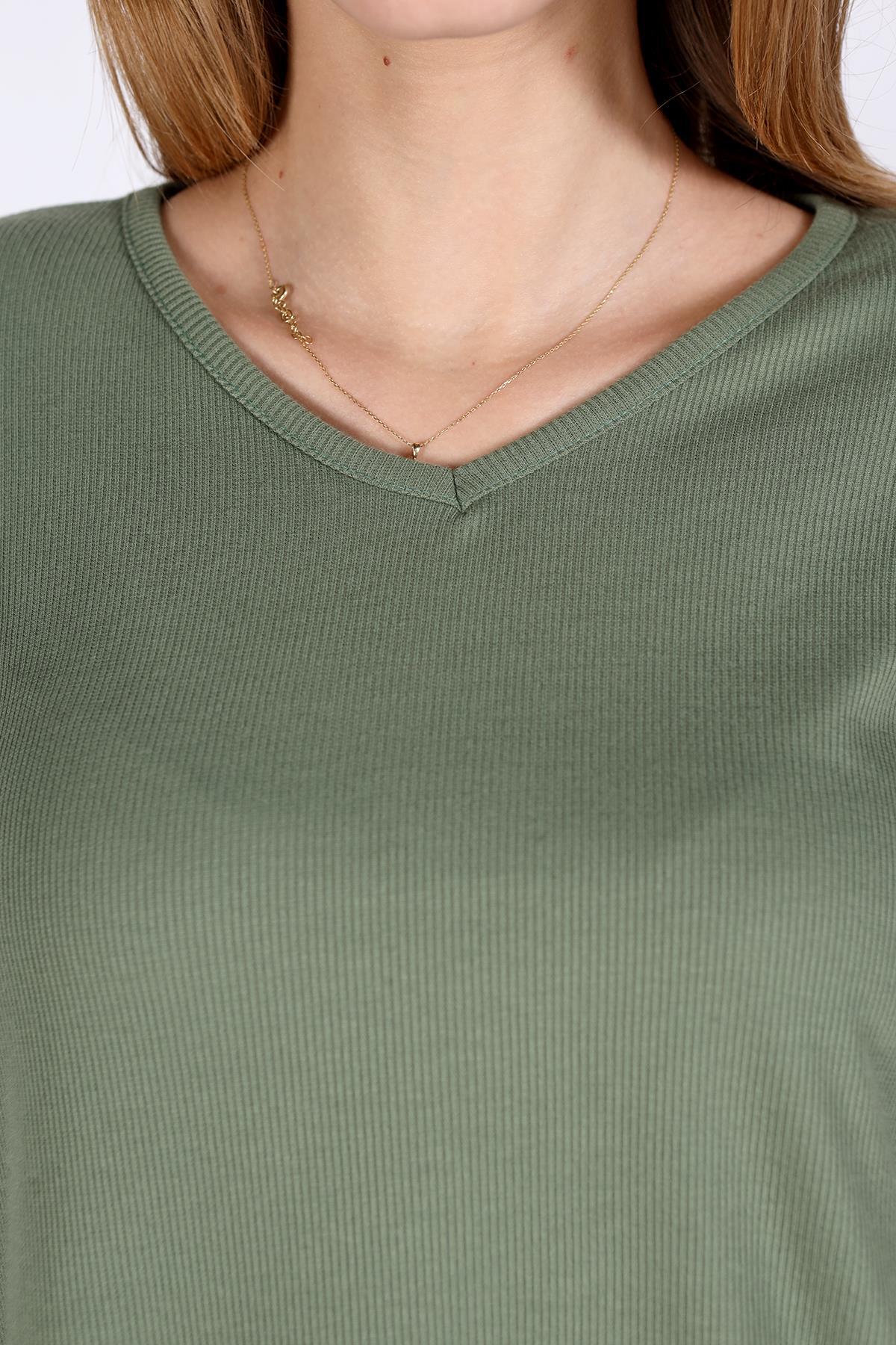 Haki V Yaka Uzun Kol Kaşkorse Tunik 2325 - 4