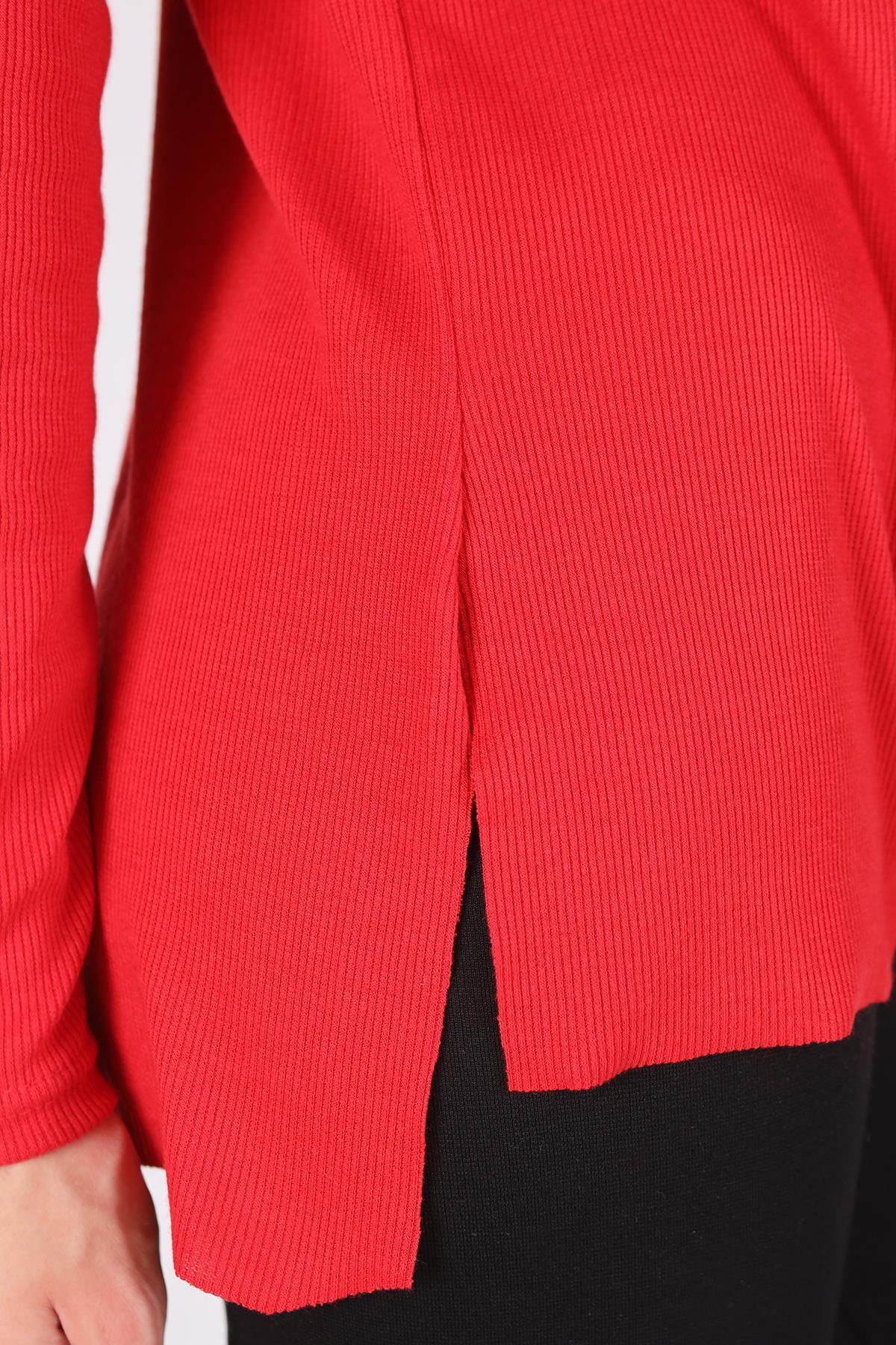 2325 V Yaka Uzun Kol Kaşkorse Tunik Kırmızı - 6