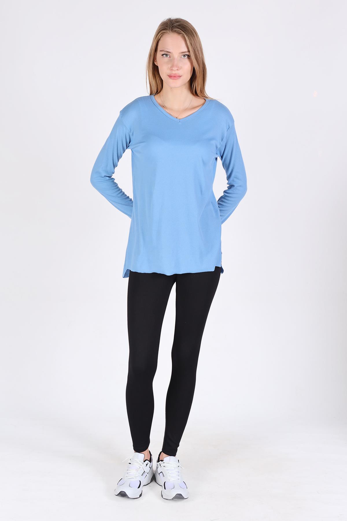 Mavi V Yaka Uzun Kol Kaşkorse Tunik 2325 - 2