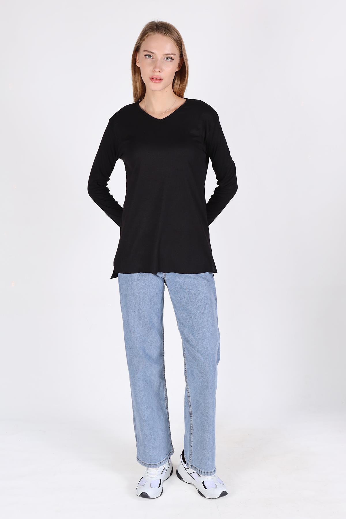 Siyah V Yaka Uzun Kol Kaşkorse Tunik 2325 - 2