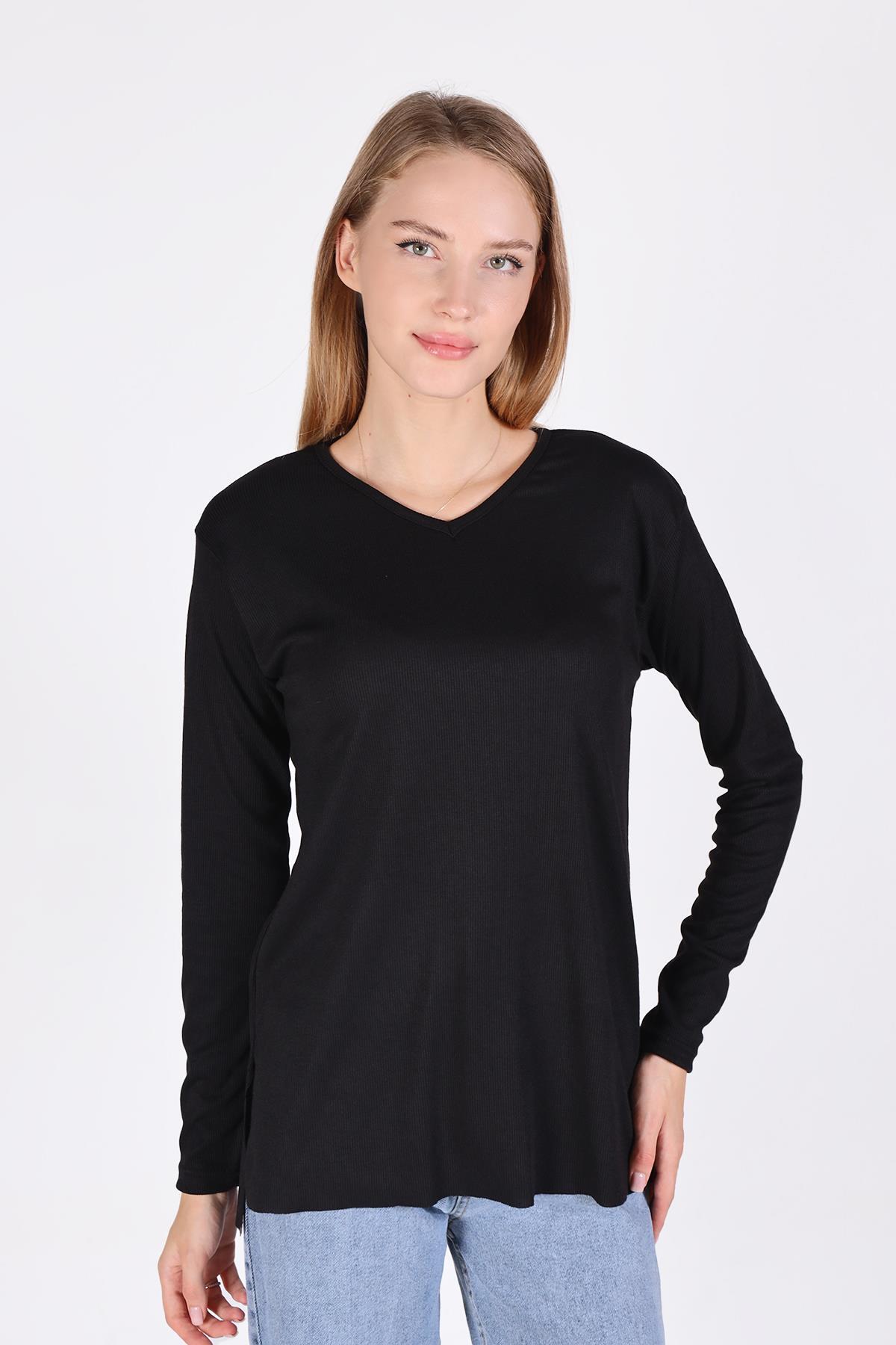 Siyah V Yaka Uzun Kol Kaşkorse Tunik 2325 - 3