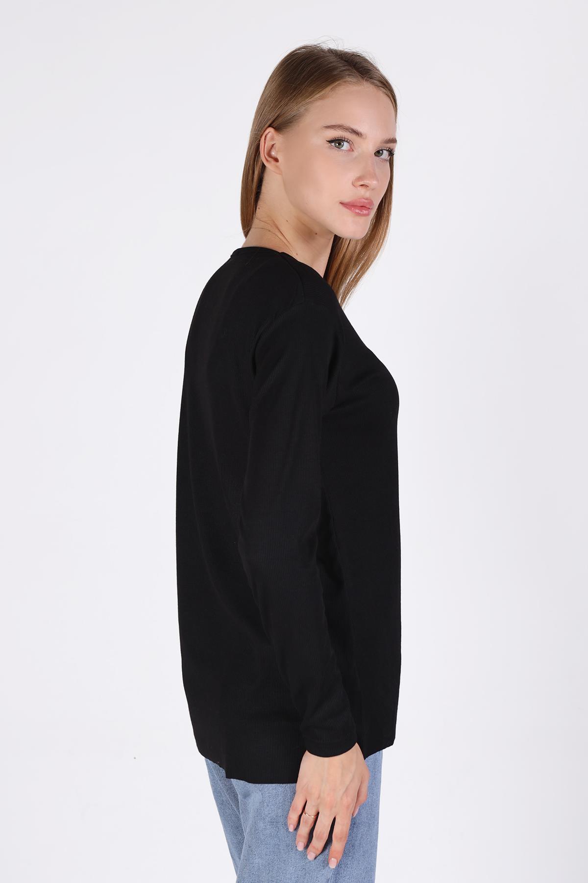 Siyah V Yaka Uzun Kol Kaşkorse Tunik 2325 - 4