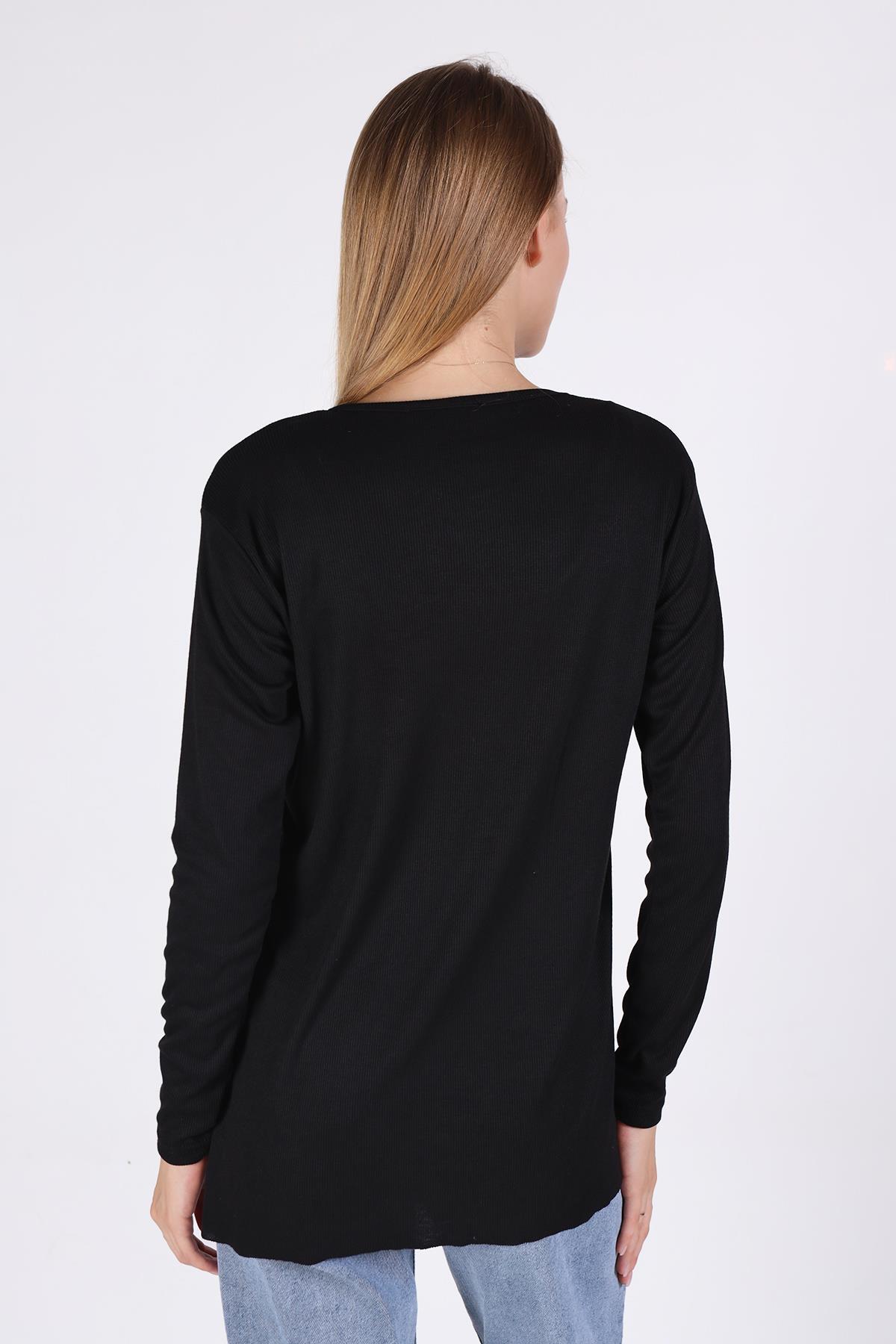 Siyah V Yaka Uzun Kol Kaşkorse Tunik 2325 - 5