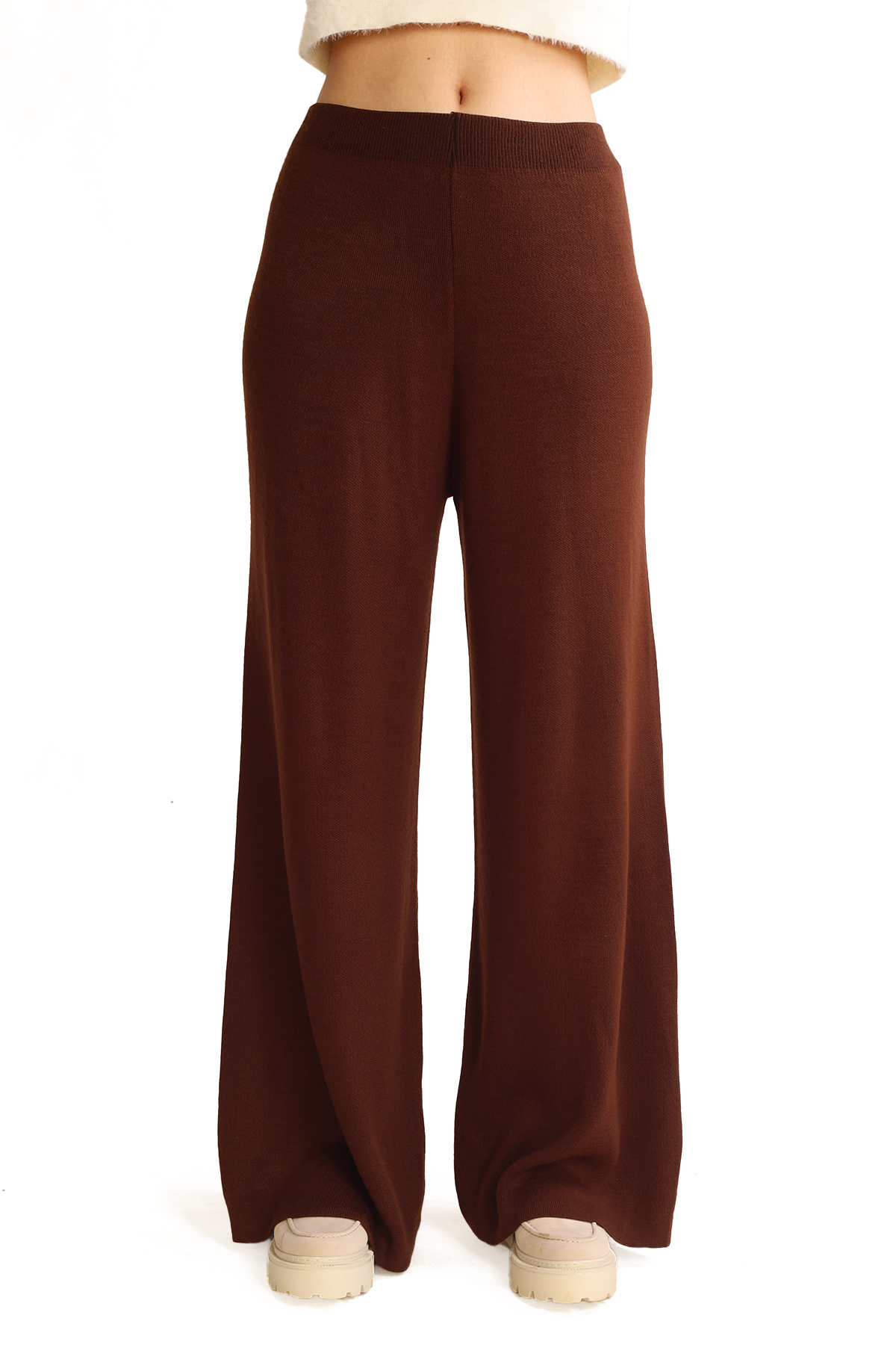 Acı Kahve Geniş Paça Triko Kadın Pantolon 23274 - RAYS