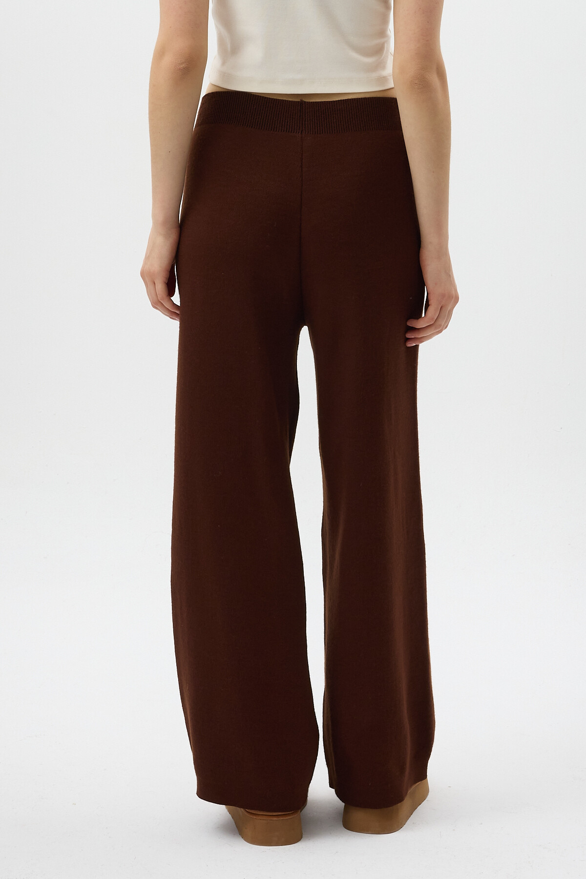 Acı Kahve Geniş Paça Triko Kadın Pantolon 23274 - 5