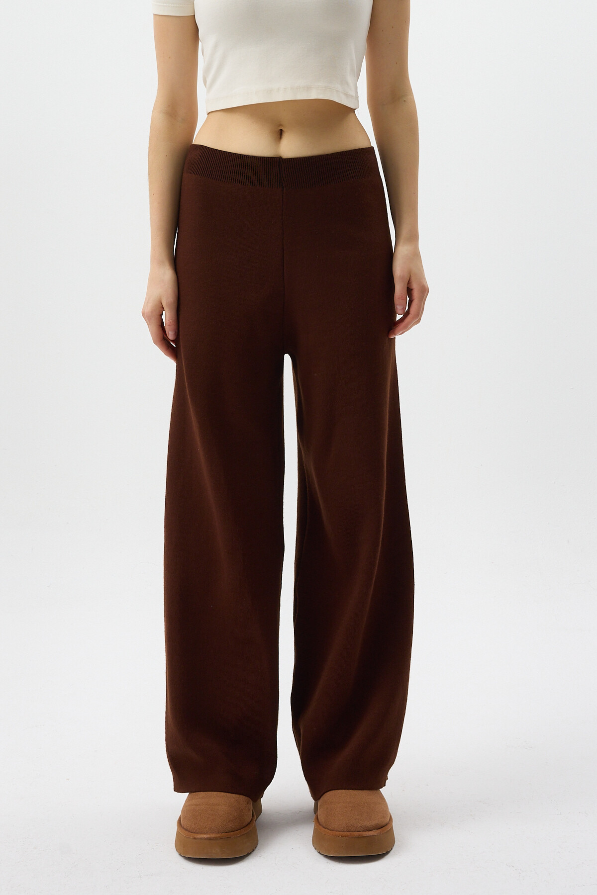 Acı Kahve Geniş Paça Triko Kadın Pantolon 23274 - 2