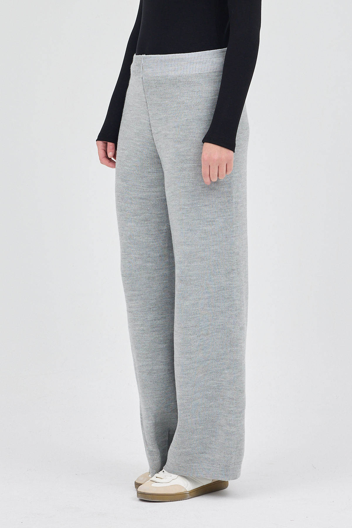 Gri Geniş Paça Triko Kadın Pantolon 23274 - 3