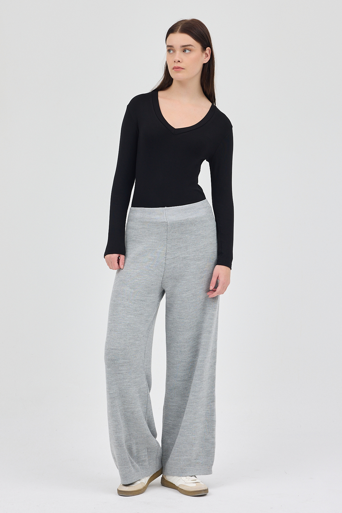 Gri Geniş Paça Triko Kadın Pantolon 23274 - 6