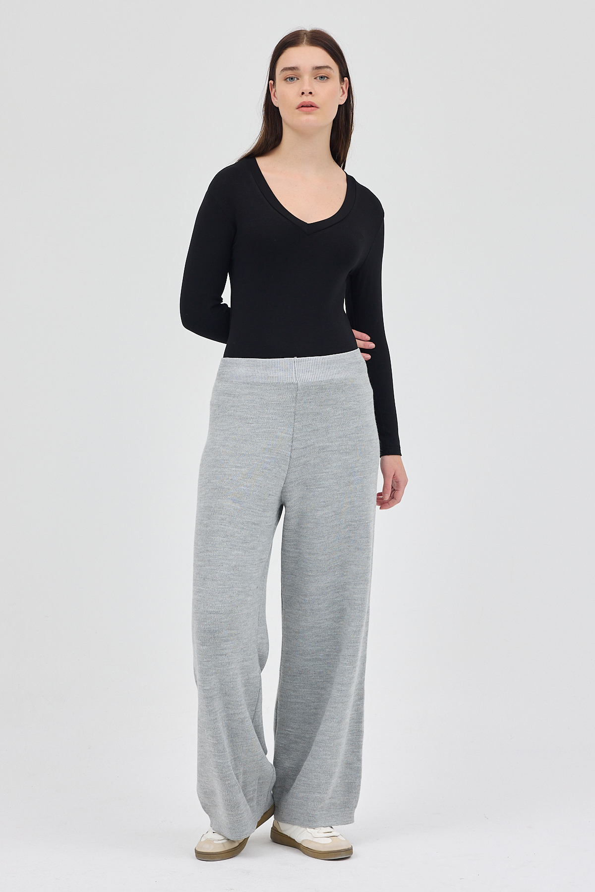Gri Geniş Paça Triko Kadın Pantolon 23274 - 7