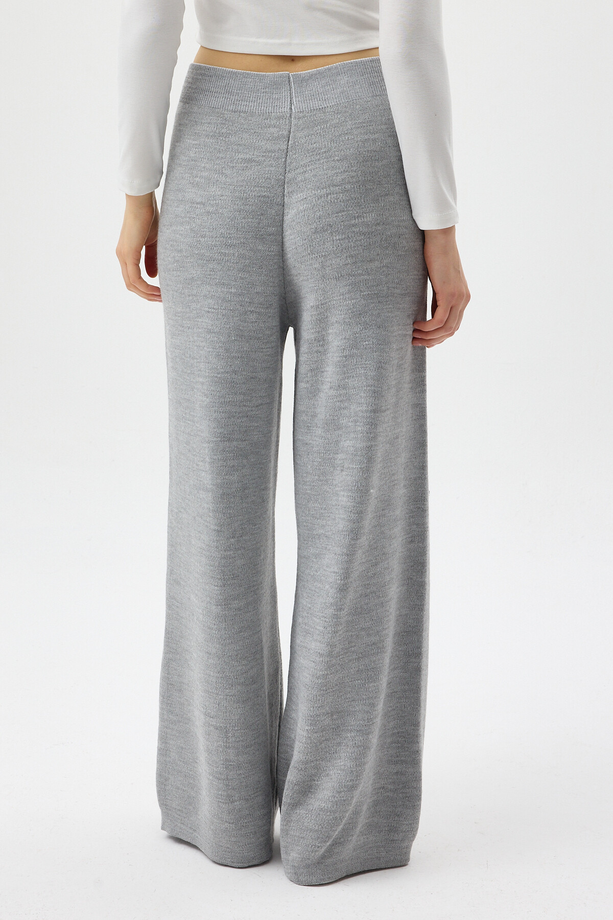 Gri Geniş Paça Triko Kadın Pantolon 23274 - 5