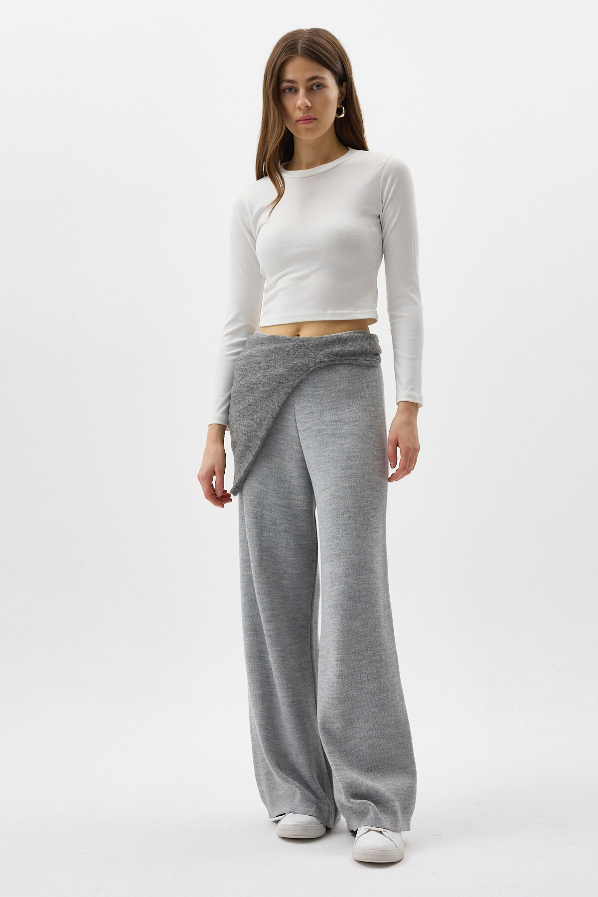 Gri Geniş Paça Triko Kadın Pantolon 23274 - 6